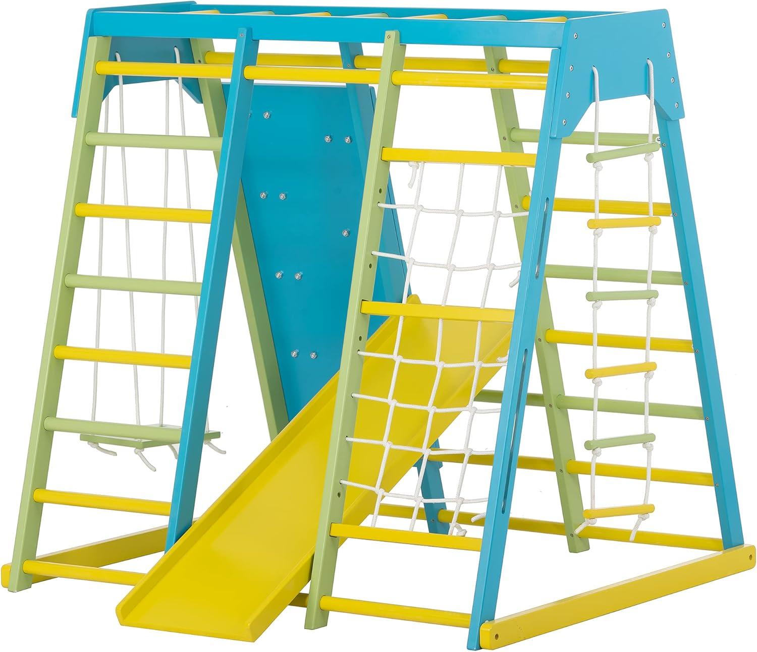 Avenlur Indoor, Gym & Playground Real Wooden Climber with Rock Climb Wall, Rope Climbing, Monkey Bars and Ladder