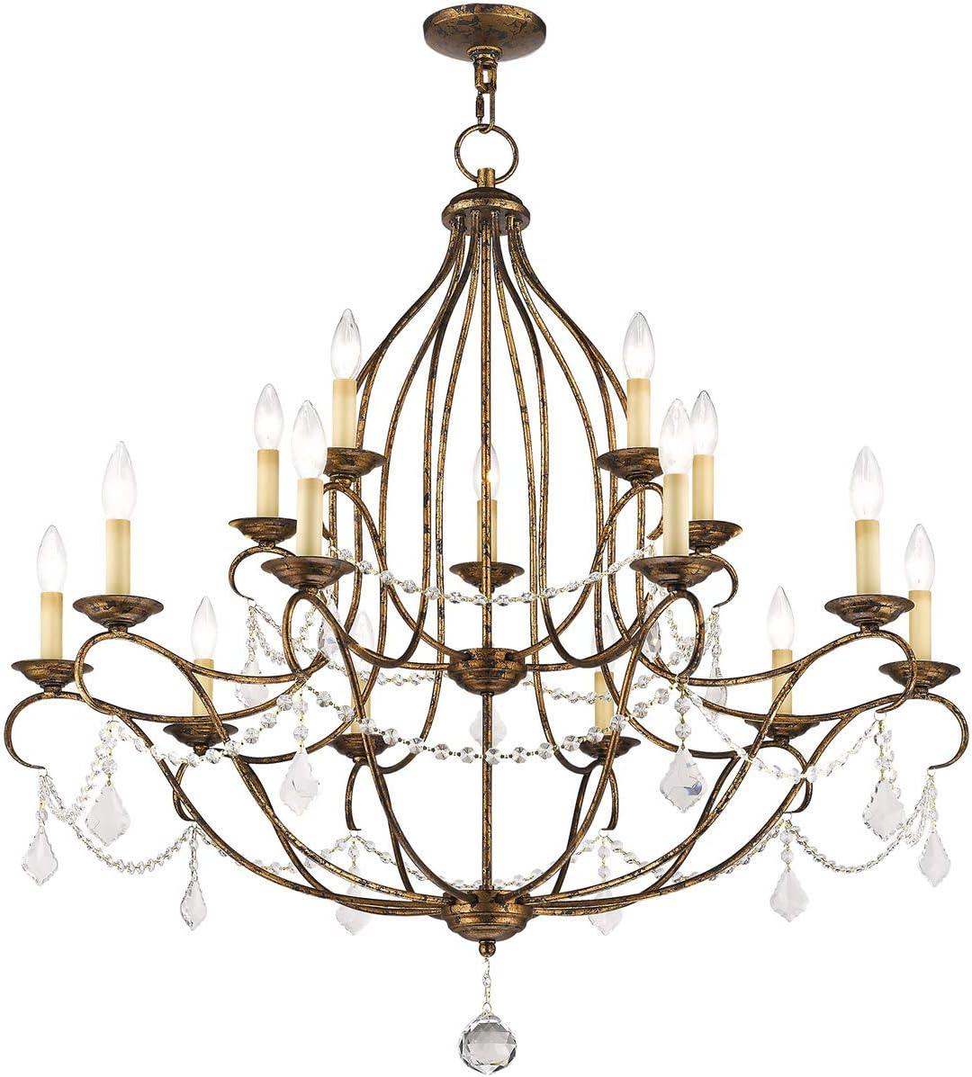 Chesterfield 15-Light Crystal Cascade Chandelier in Venetian Golden Bronze