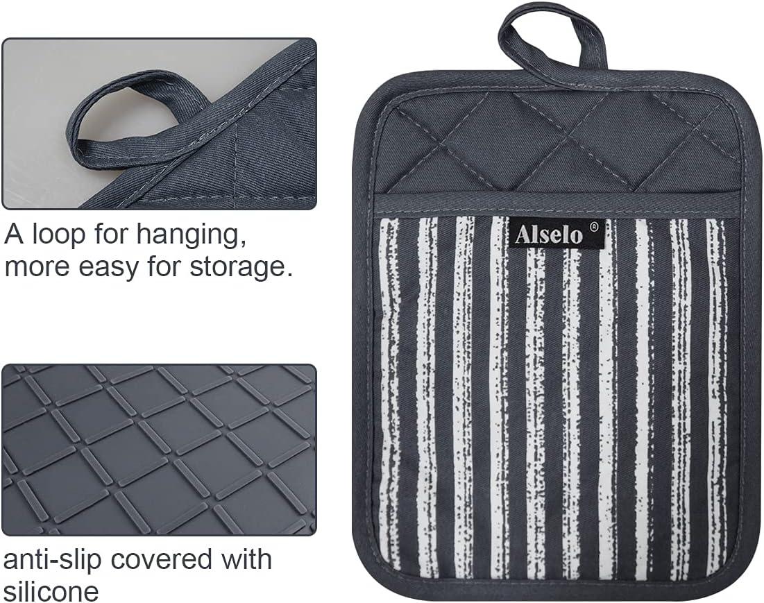 Silicone Pot Holders Set of 3 Heat Resistant & Non Slip Potholders, Professional Oven Hot Pads with Pockets Mitts for Kitchen Cooking Baking Barbecue