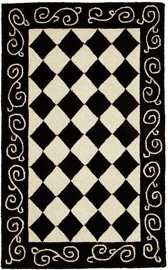 SAFAVIEH Chelsea Marilou Checkered Wool Area Rug, Black/Ivory, 1'8" x 2'6"