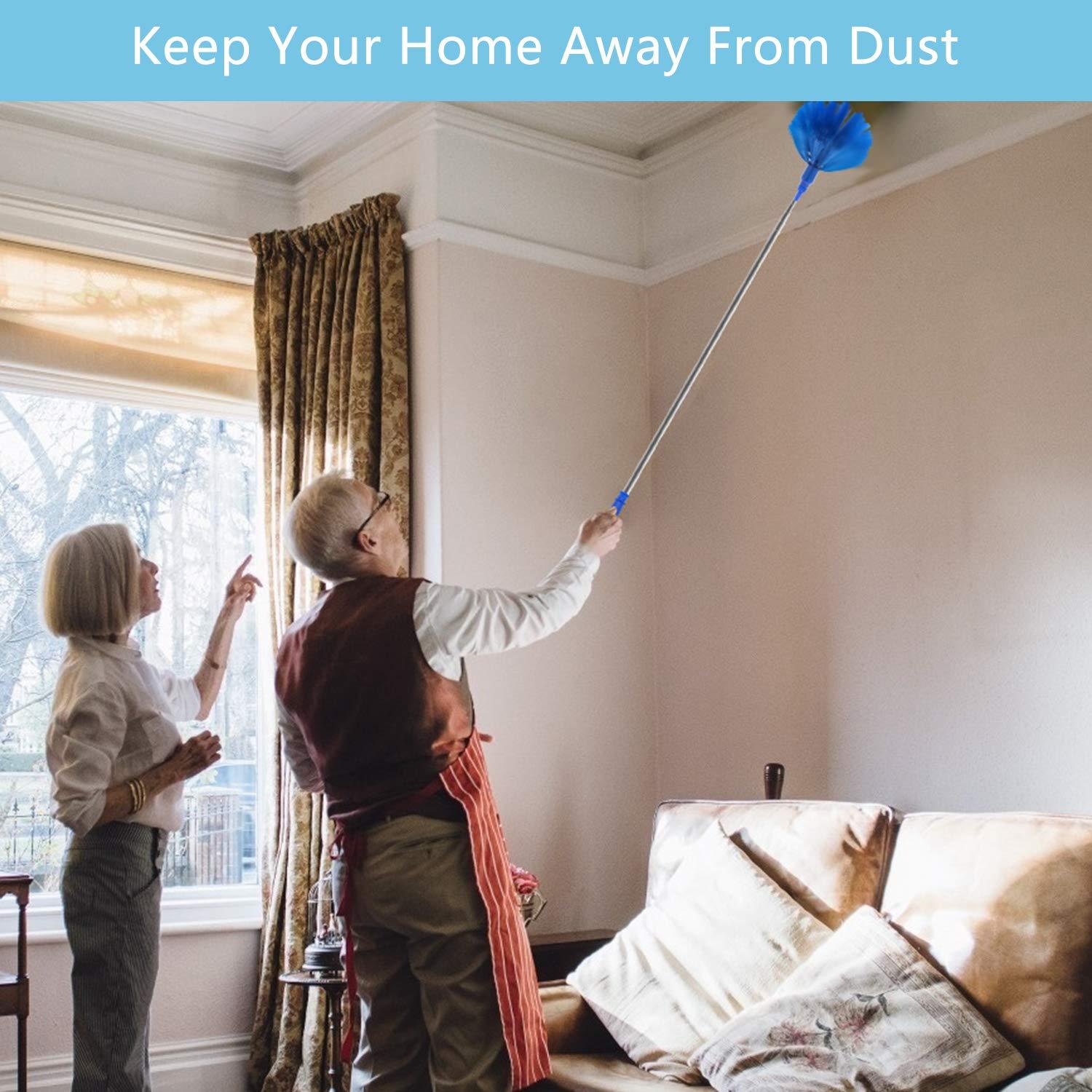Microfibre Duster with 100" Telescopic Extension Pole Kit for High Ceilings, Cleaning Fan Cobweb, Reusable and Washable Lightweight for Ceiling Fan Webs, Blinds