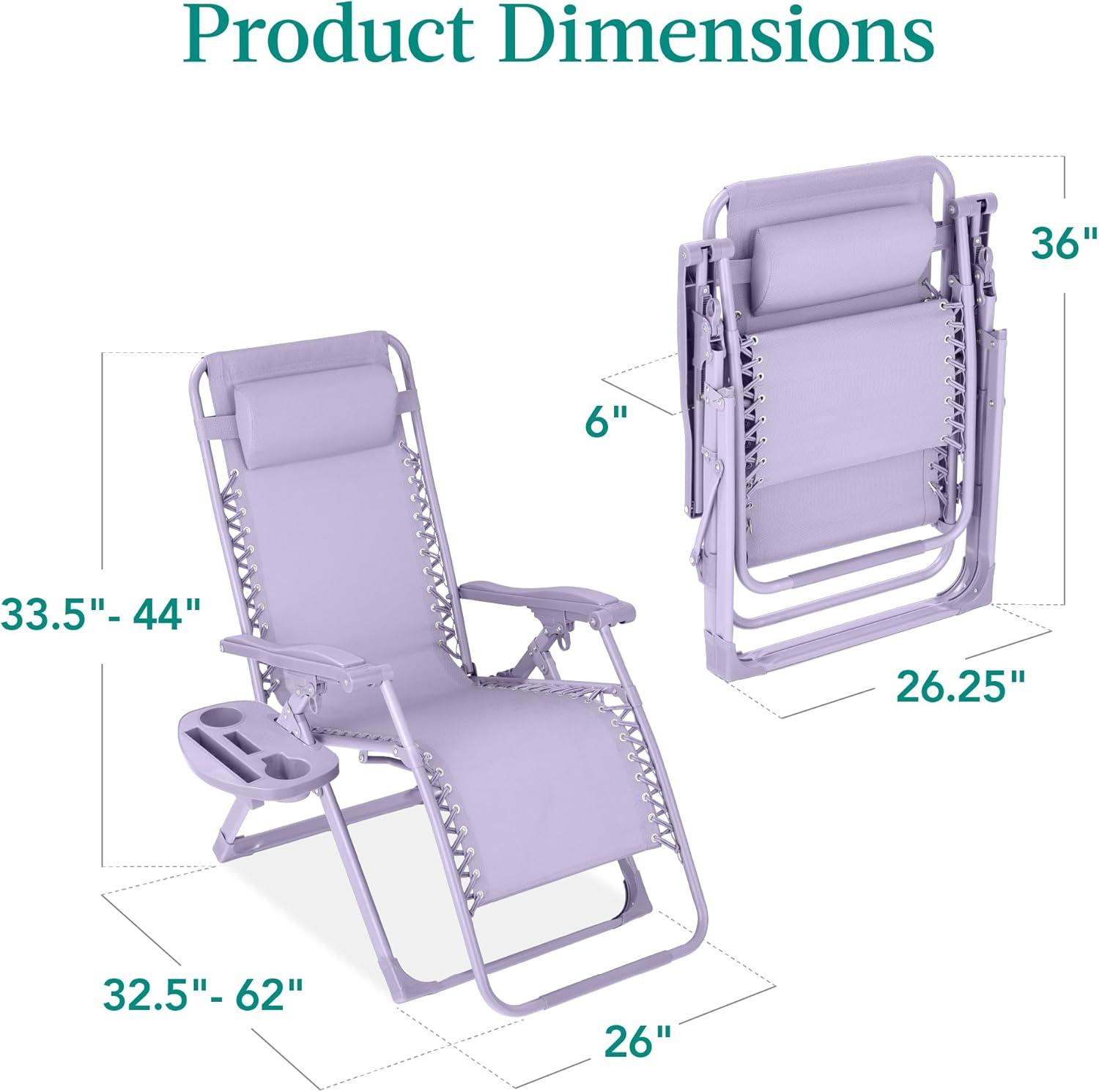 Best Choice Products Monochromatic Zero Gravity Chair, Folding Patio Recliner w/Side Tray, Headrest - Lavender