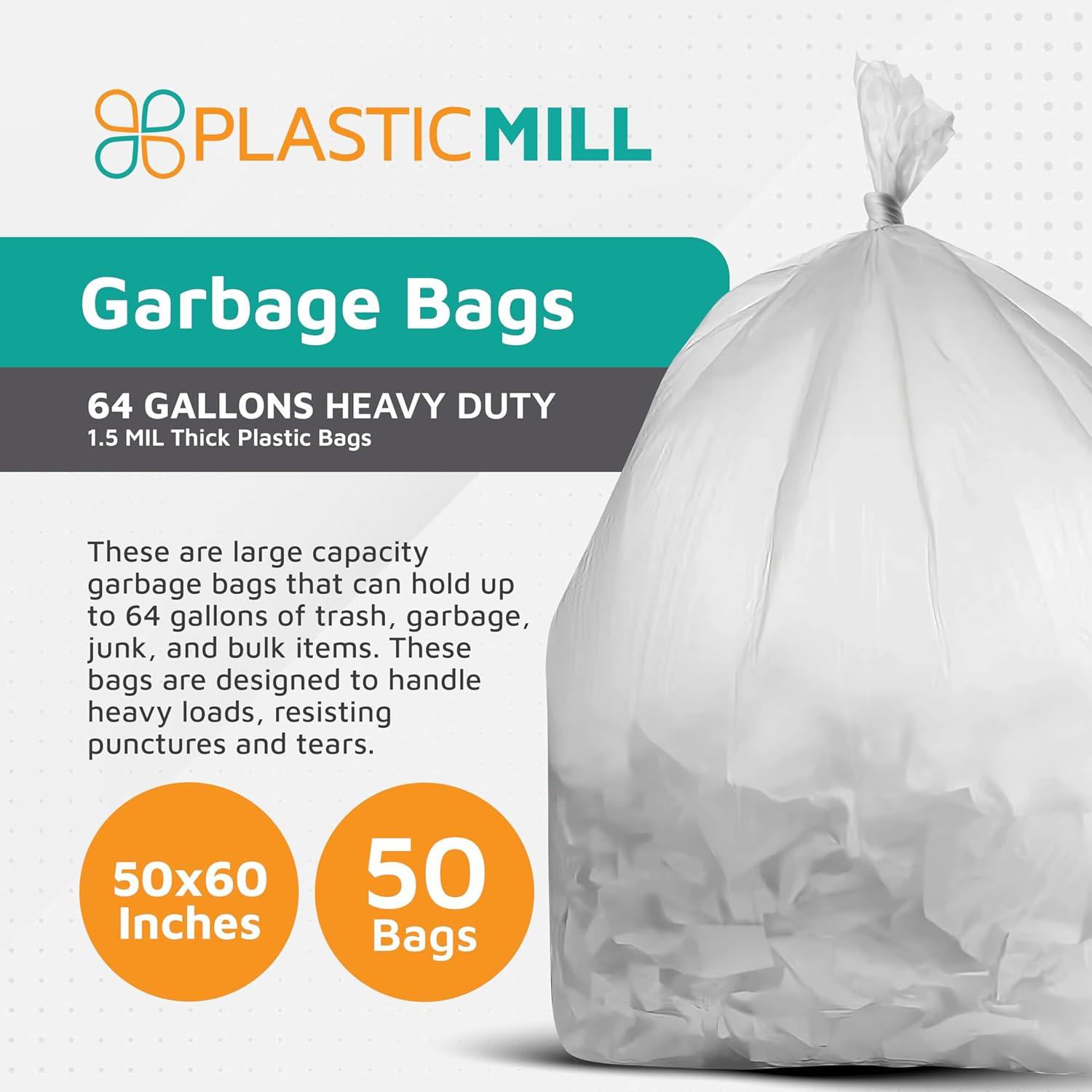 PlasticMill 64-Gallons Clear Outdoor Plastic Lawn and leaf Trash Bag 50 -Count