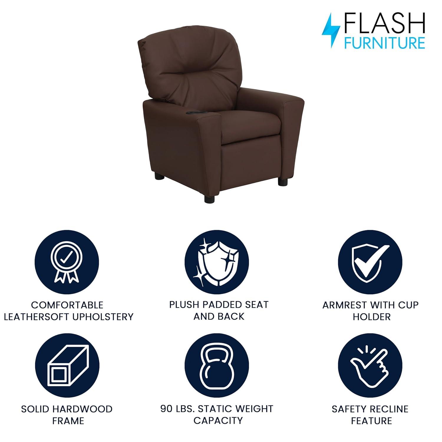 Flash Furniture Chandler Contemporary Brown LeatherSoft Kids Recliner with Cup Holder