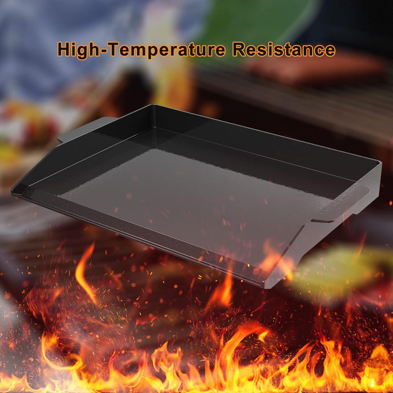 Only Fire Black Enamelled Cast Iron Flat Top Grill Griddle Plate Non-Stick Griddle Outdoor, 23" x 16"