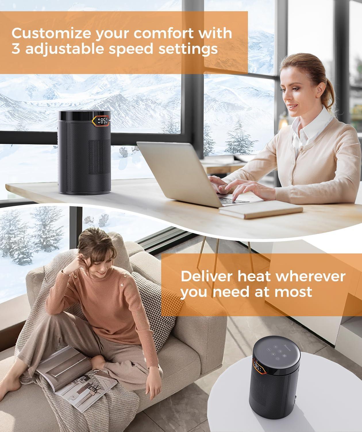 Black Ceramic Electric Tower Heater with Thermostat and Timer