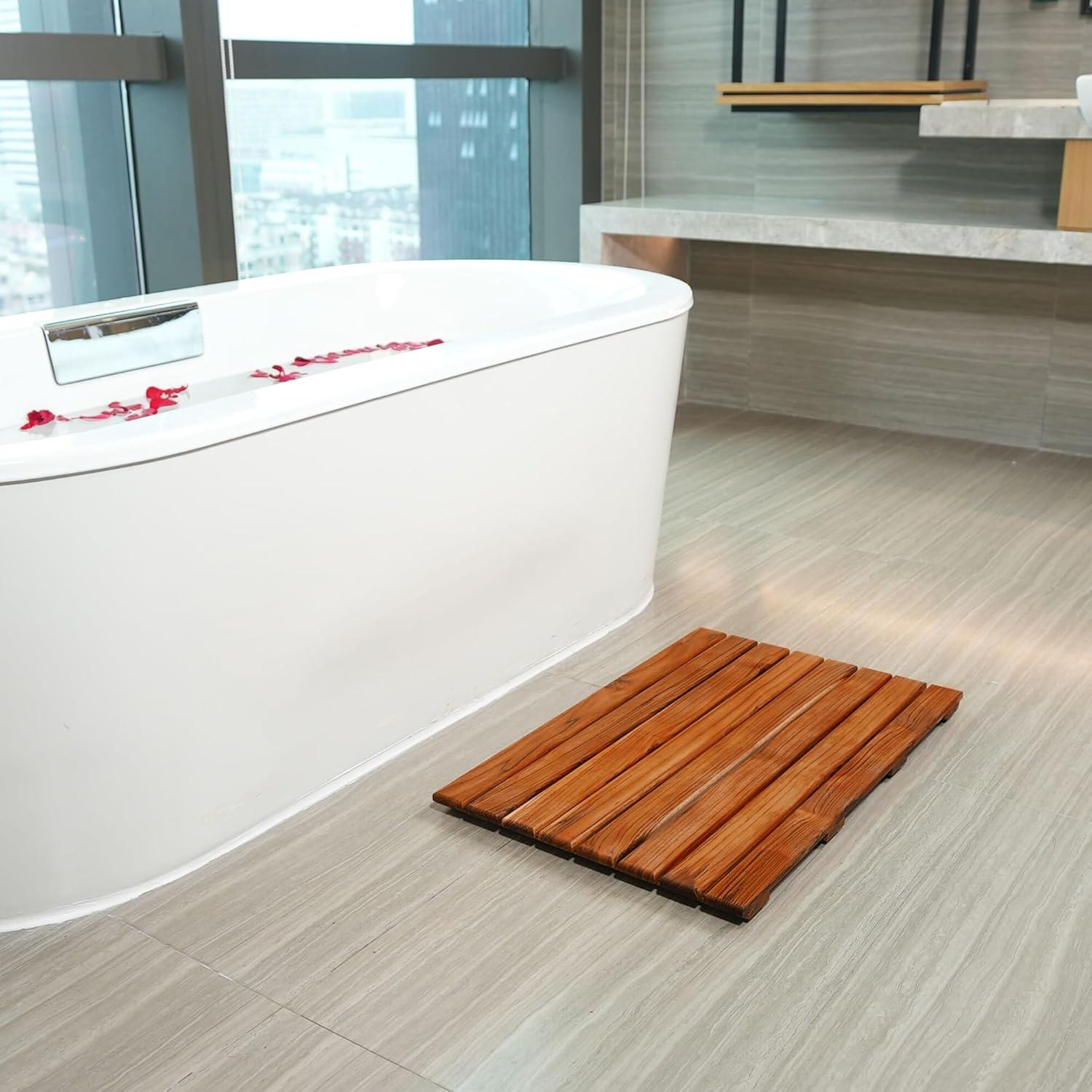 Teak Shower Mat, Non-Slip Bath Mat, Luxury Spa Mat, Wooden Mat for Bathtub, 20 x 13 in