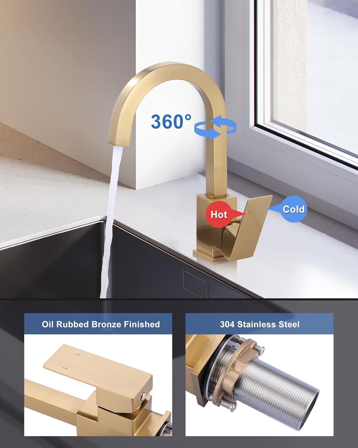 Brushed Gold Stainless Steel Single Handle Bar Faucet