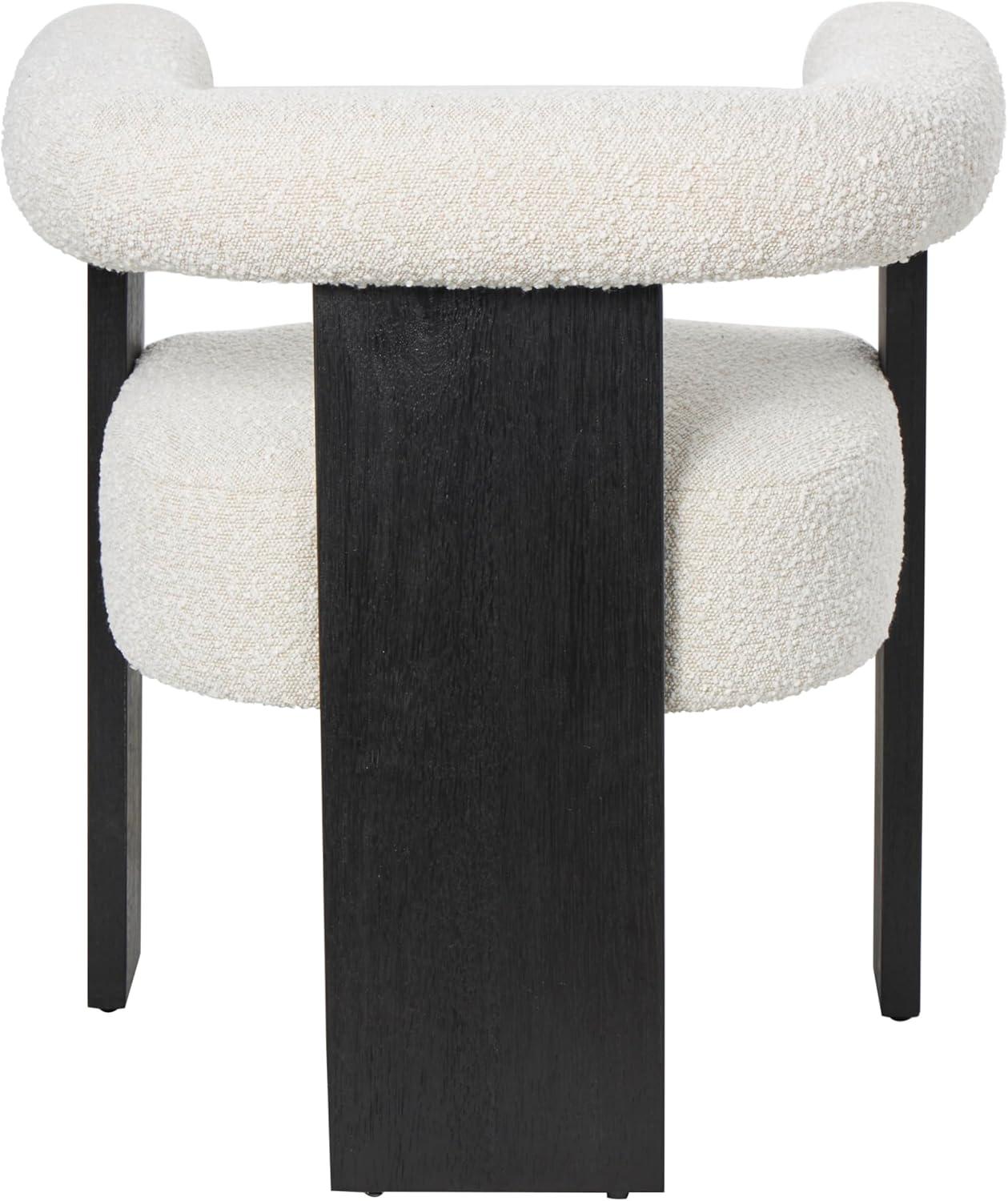White Polyester Curved Back Modern Accent Chair with Black Wood Frame