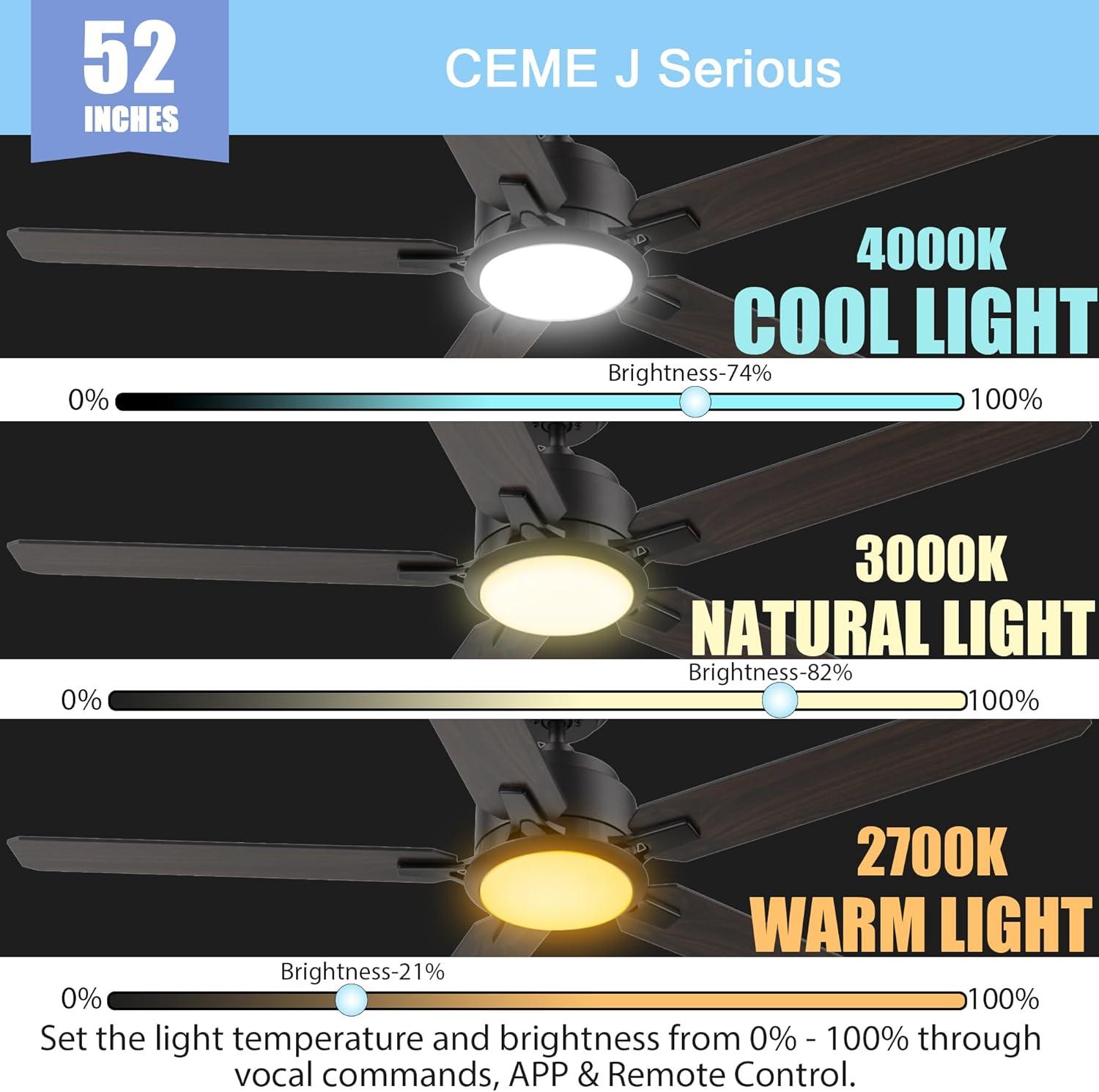 52" 5 Baldes Smart Wifi Ceiling Fan with Remote and Dimmable LED Light Dark Wood