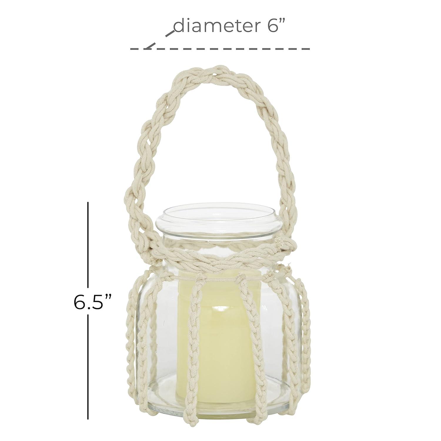 DecMode Clear Glass Decorative Candle Lantern with Rope Handle