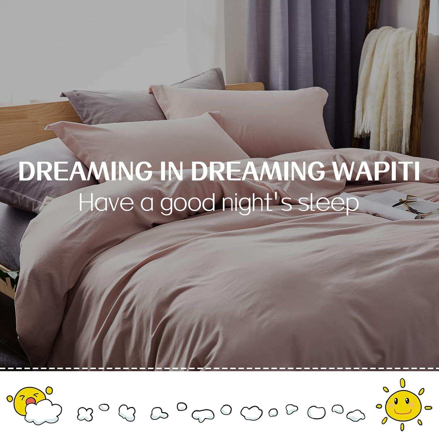 Dreaming Wapiti Duvet Cover Queen,Washed Microfiber Pink Queen Size Duvet Cover Set,Solid Color - Soft and Breathable with Zipper Closure & Corner Ties (Pink Mocha, Queen)