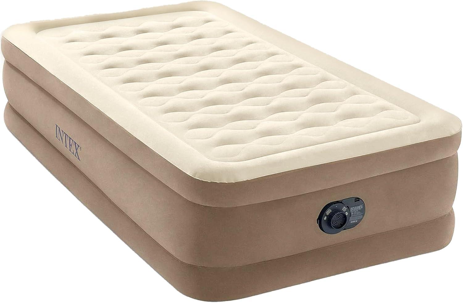 Intex Ultra Plush Fiber Tech Airbed Mattress with Built in Pump