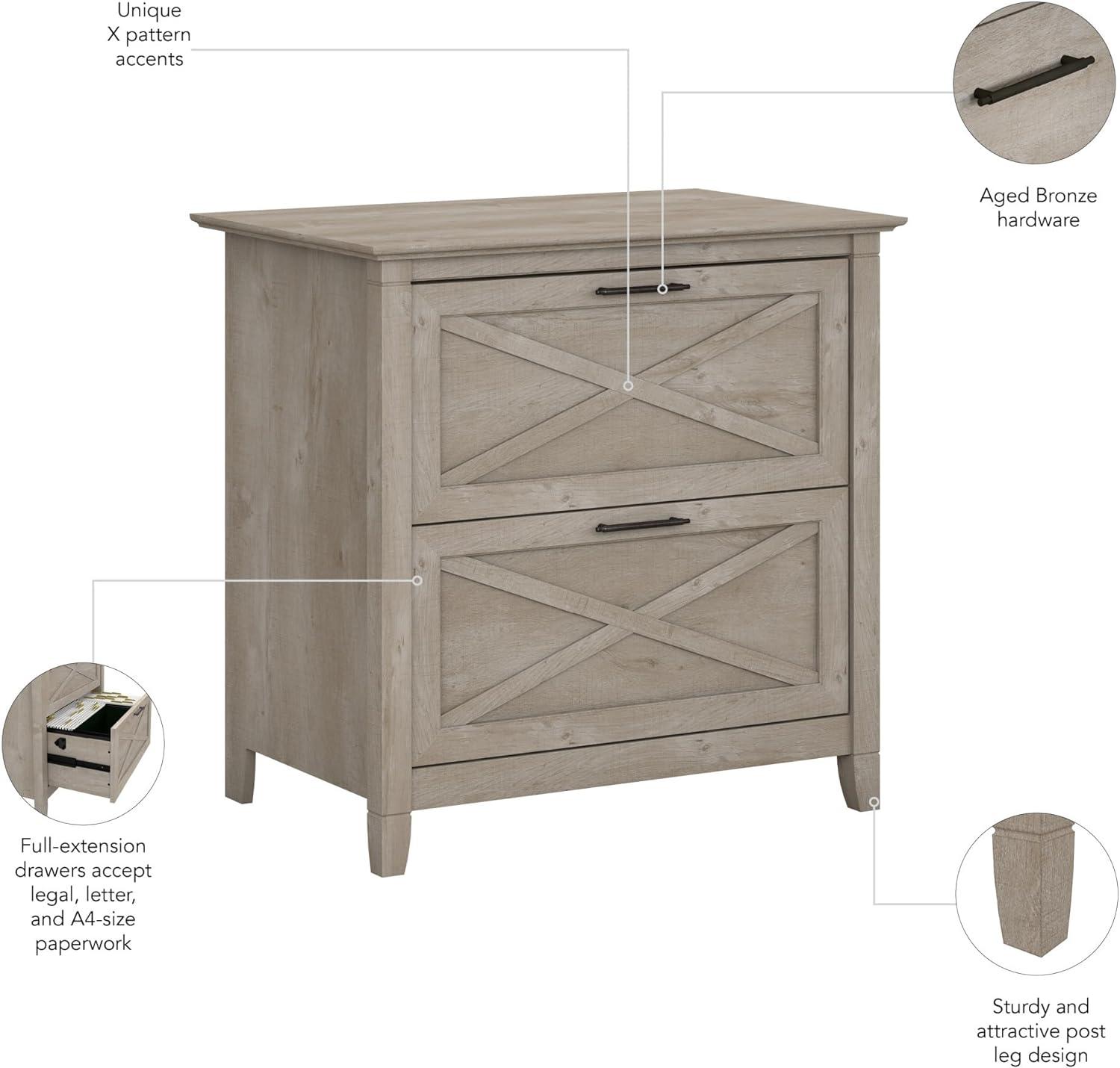 2 Drawer Key West File Cabinet Washed Gray - Bush Furniture