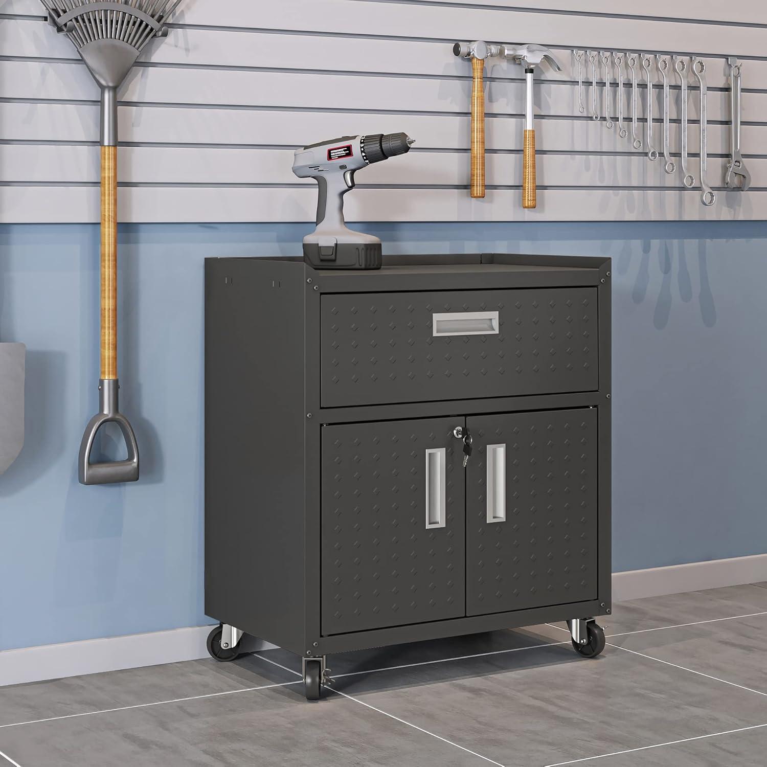 Manhattan Comfort Floating Metal Garage Cabinet Charcoal, Gray