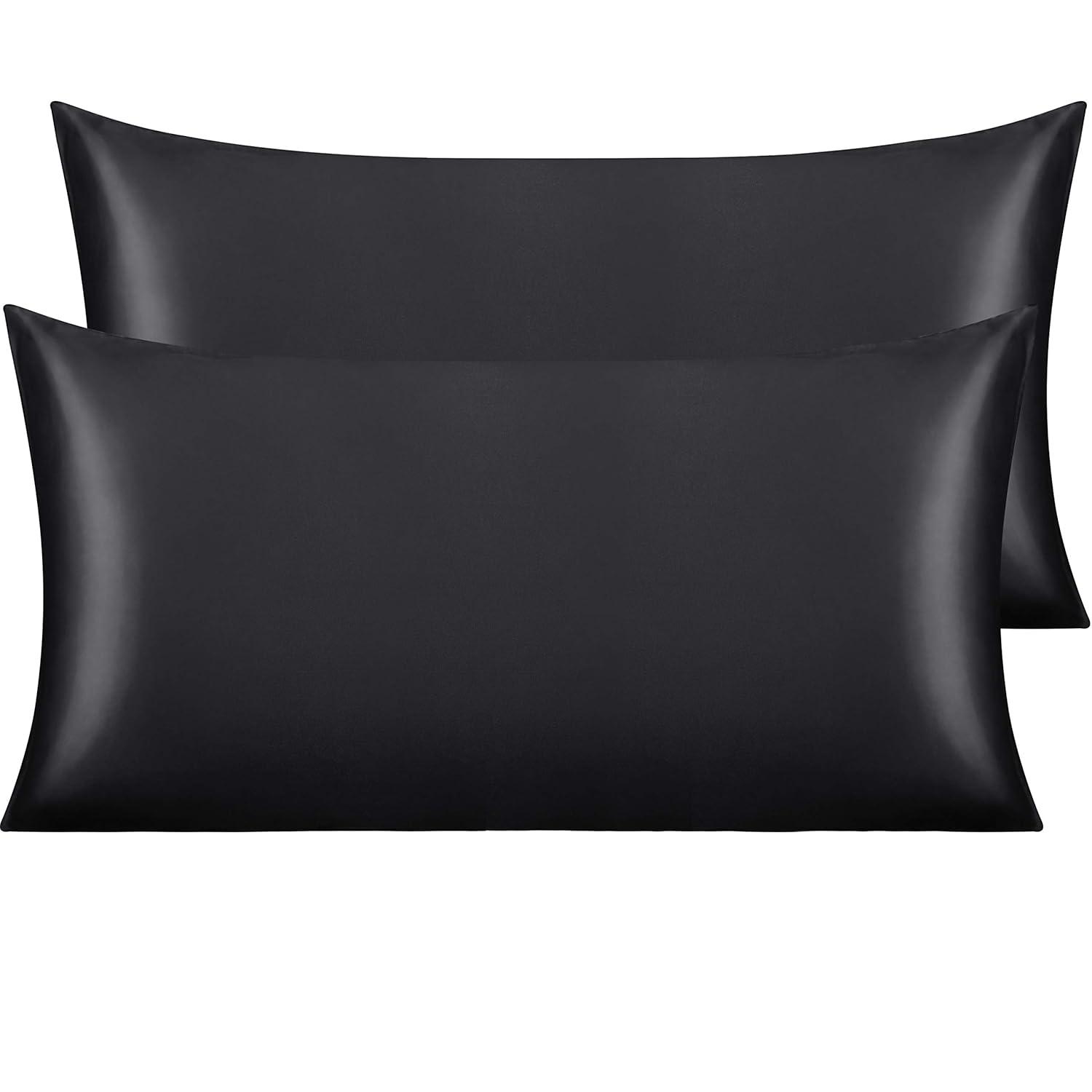 2 Pack Satin King Pillowcases for Hair and Skin, Luxurious Pillow Cases with Envelope Closure, 20x36 Inches, Black - NTBAY