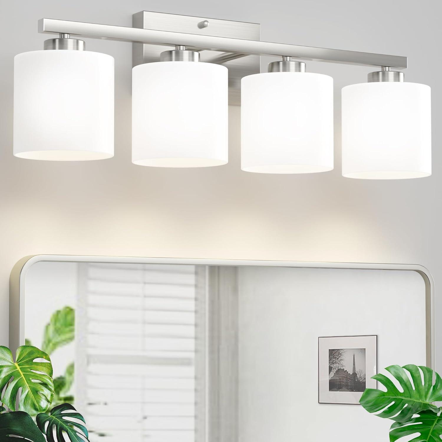 Brushed Nickel Bathroom Light Fixtures, 3-Light Modern Vanity Light Over Mirror