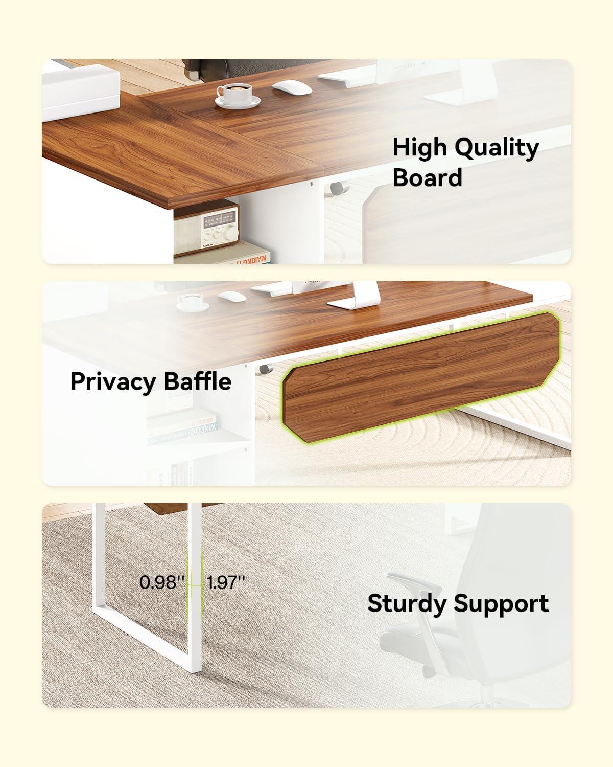 LITTLE TREE 70.8 Inches Executive Desk and 55 Inches File Cabinet Combo, Large L Shaped Computer Desk with Storage Cabinet and Shelves, Modern Business Furniture for Home Office, Rustic Brown & Black