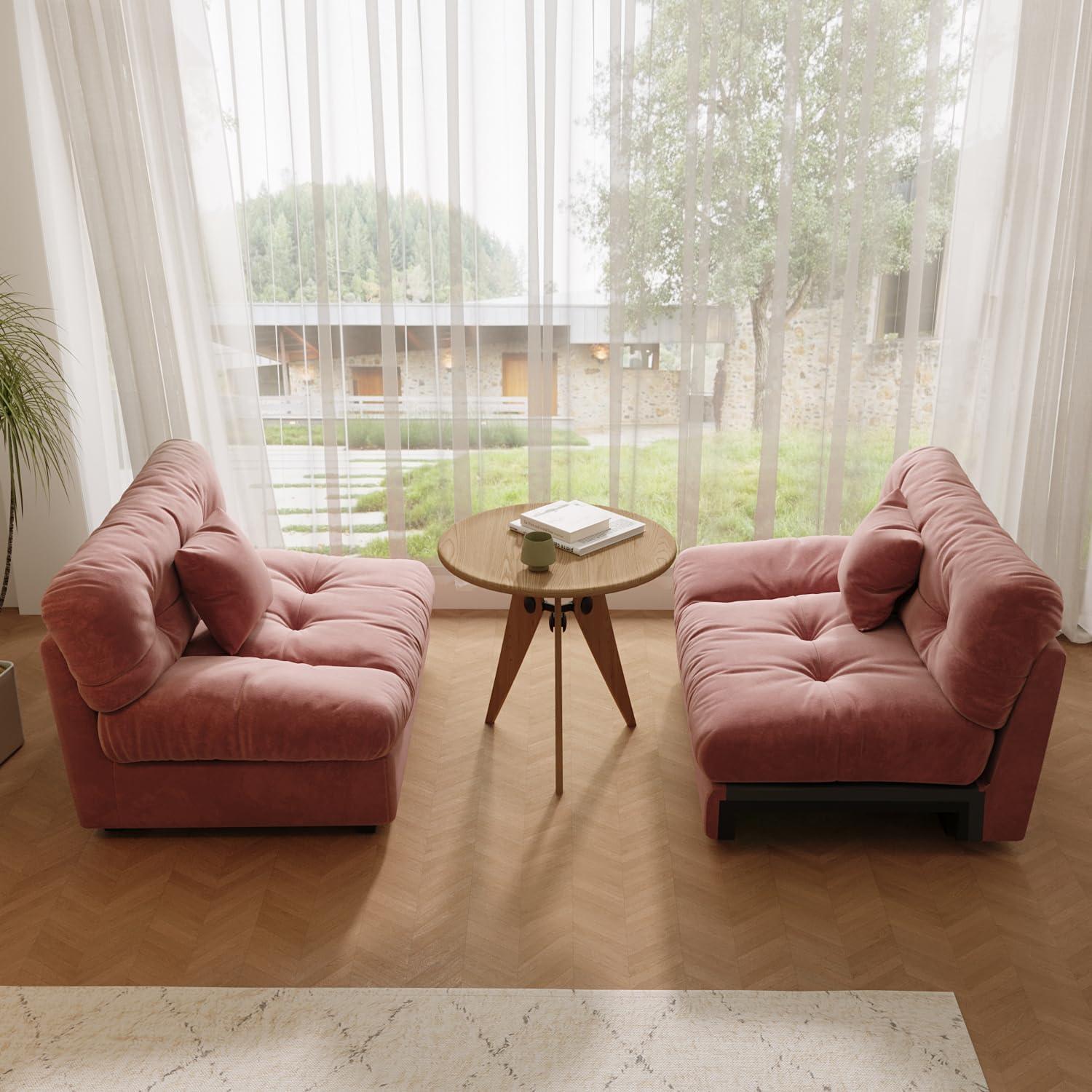 Cloud Modular Sectional Sofa,105inch Scrub Velvet Sofa Couch for Living Room,Curved Couch,Modern LoveSofa with 2 Pillows 3 Seater for Apartment-Pink