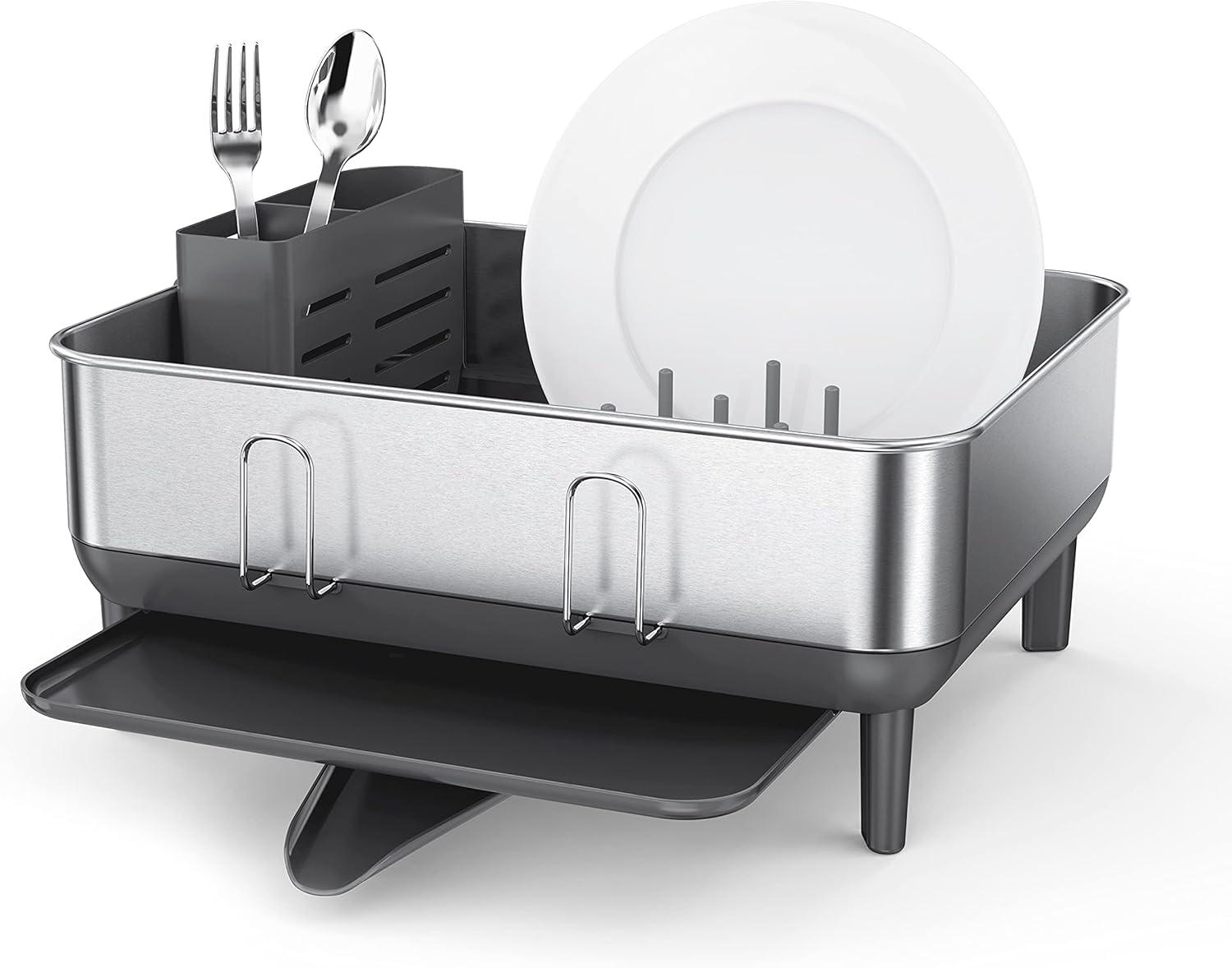 Simplehuman Compact Dish Drying Rack, Brushed Stainless Steel Frame