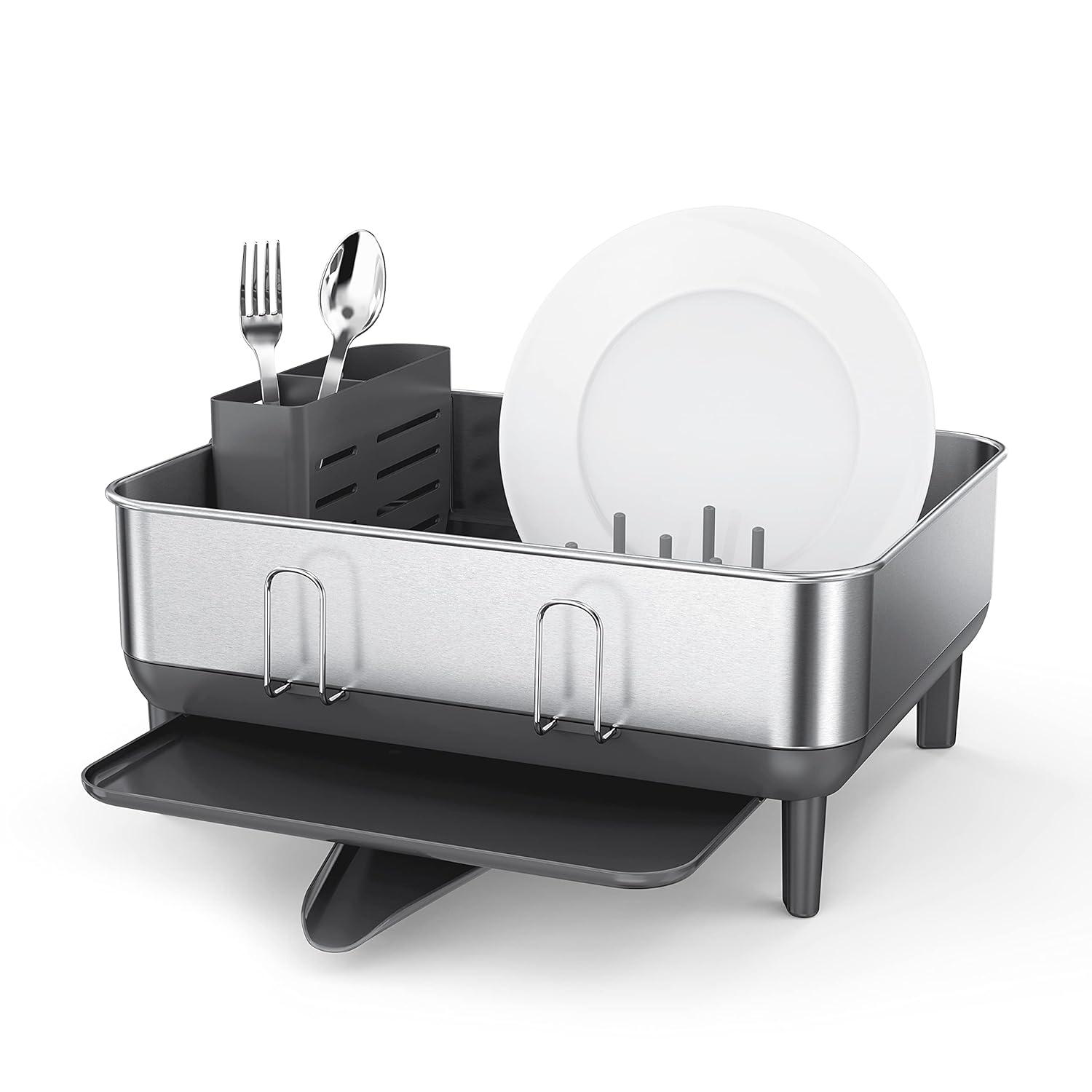 Simplehuman Compact Dish Drying Rack, Brushed Stainless Steel Frame