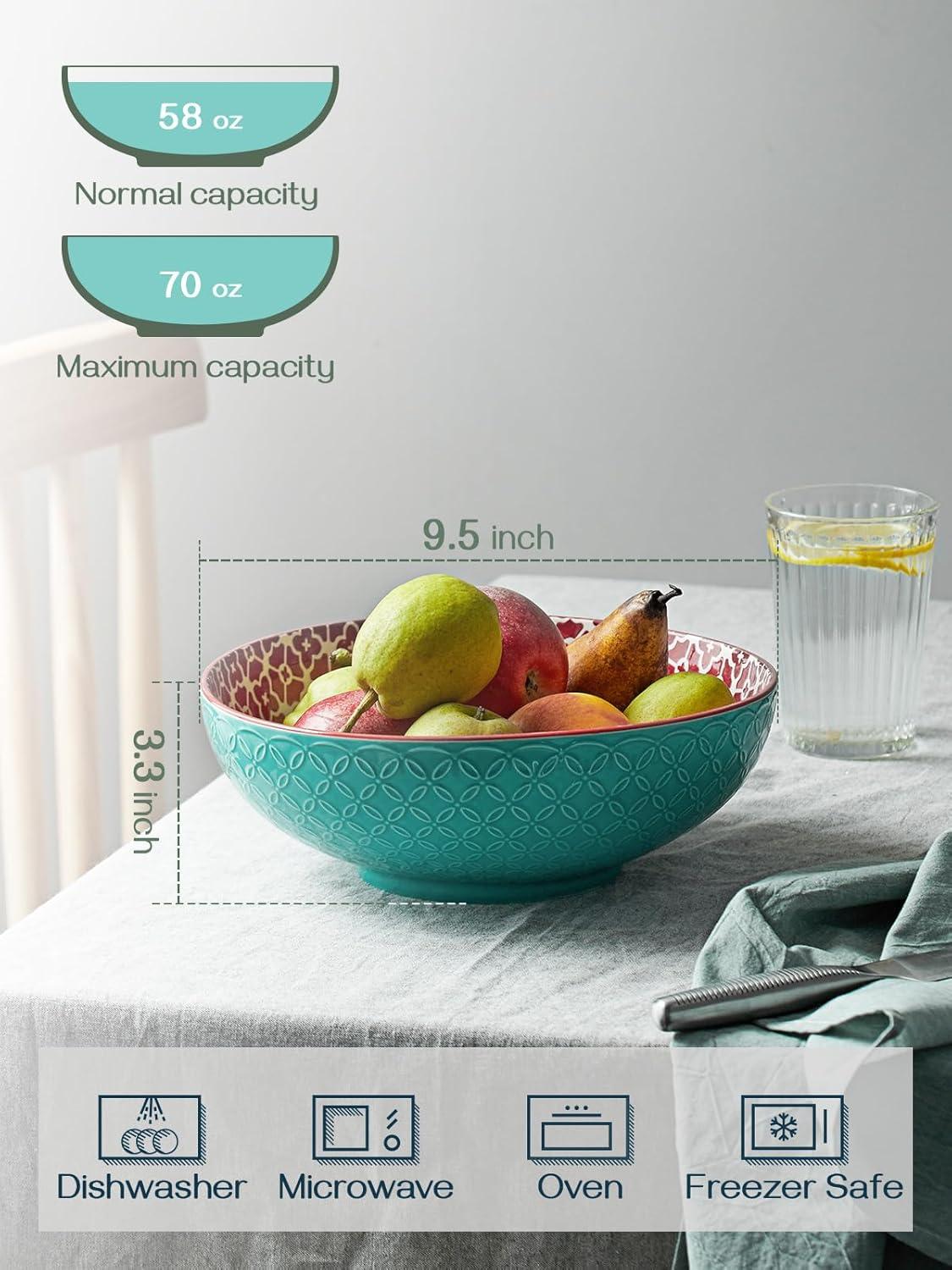 DOWAN Serving Bowls, 9.6 Inch 70 Oz Fruit Bowls Salad Bowls, Large Pasta Bowl Set of 2, Serving Dishes for Entertaining, Vibrant Color Large Bowls for Party, Ideal Housewarming Gift, Halloween Decor