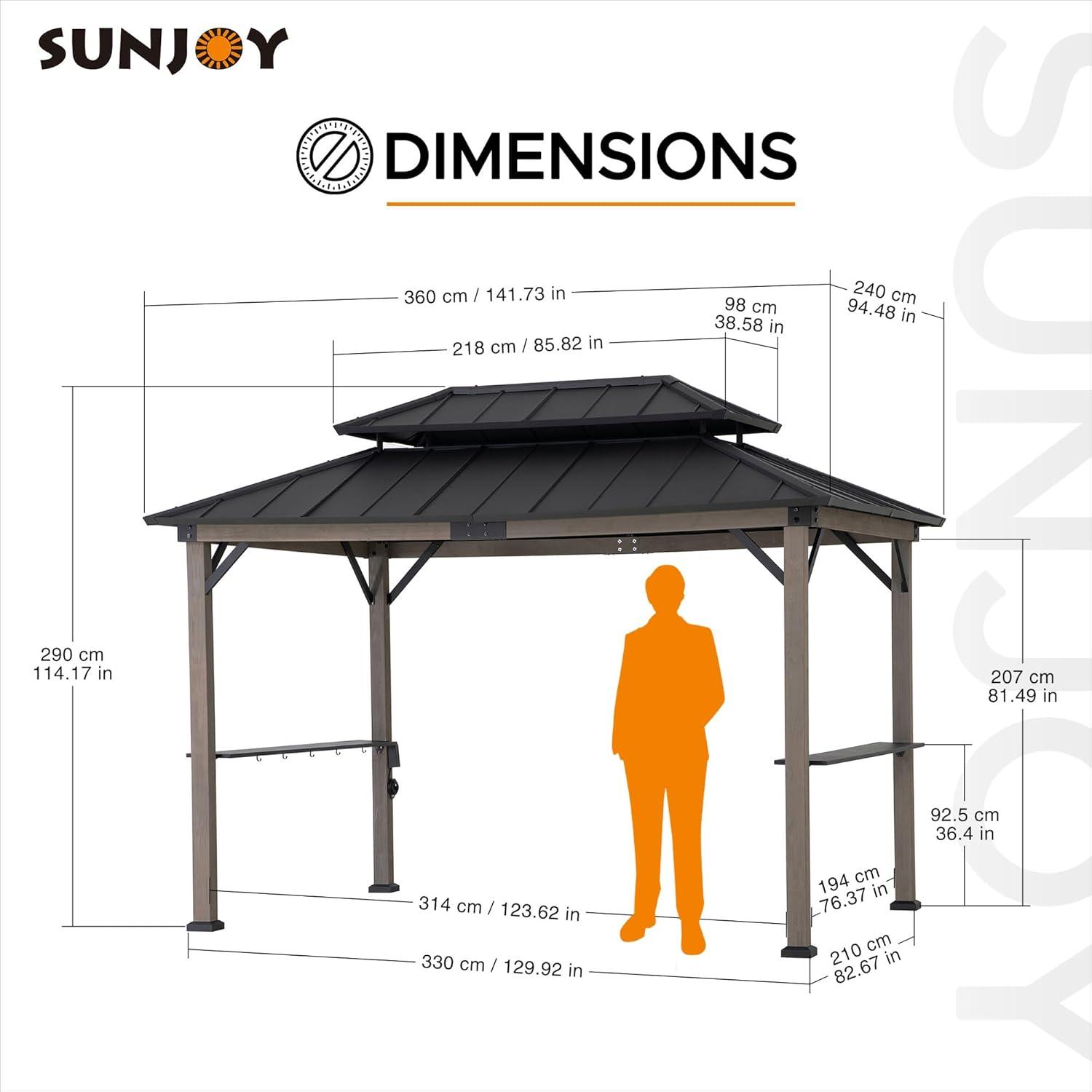 Sunjoy 8 x 12 ft Black Cedar and Steel Grill Gazebo