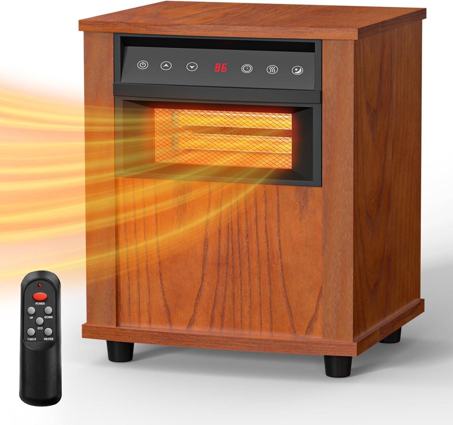 1500W Electric Infrared Quartz Heater with Remote Control in Wood Finish