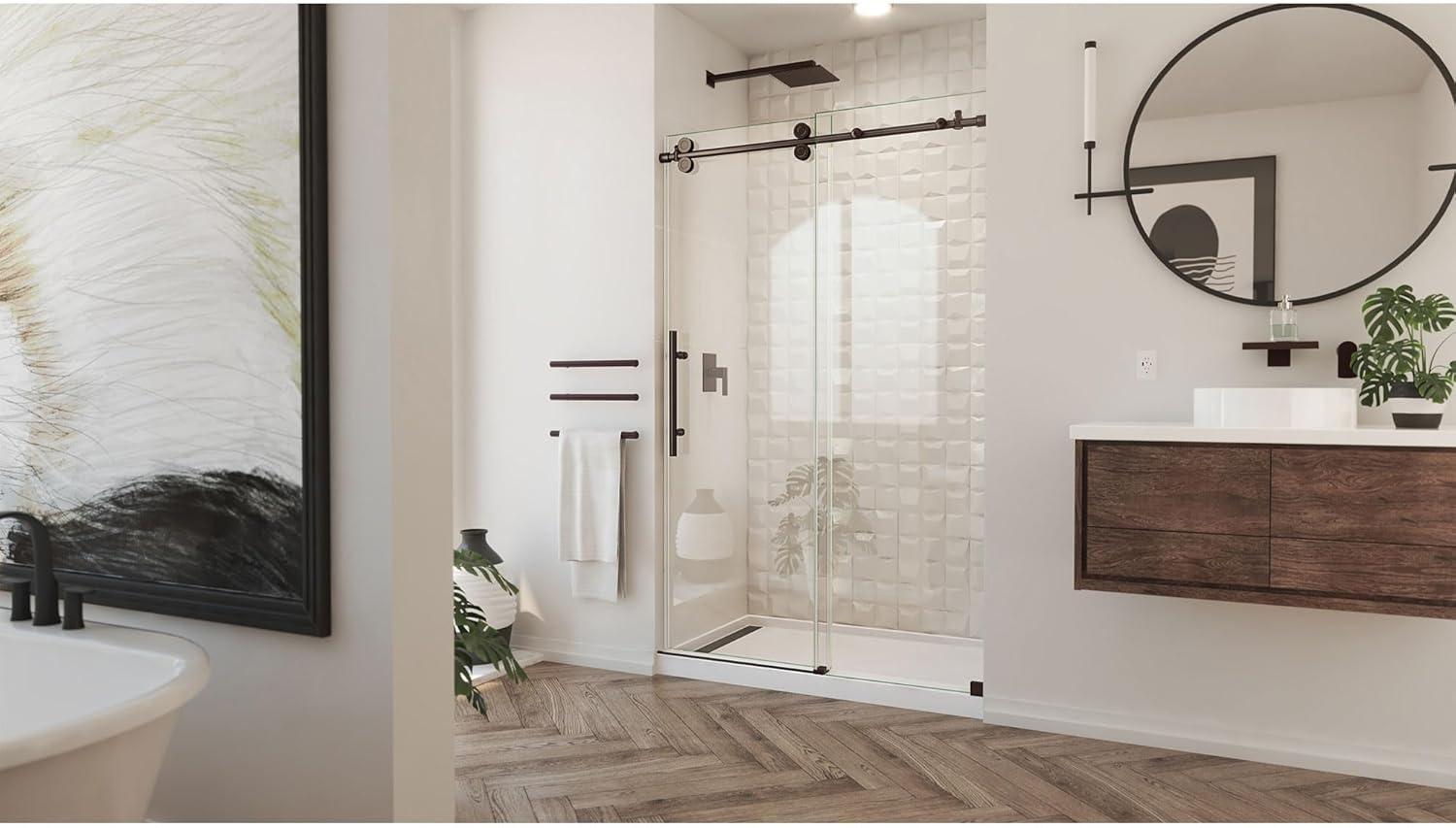 Enigma-XO 44" W x 76" H Single Sliding Frameless Shower Door with ClearMax™ Technology