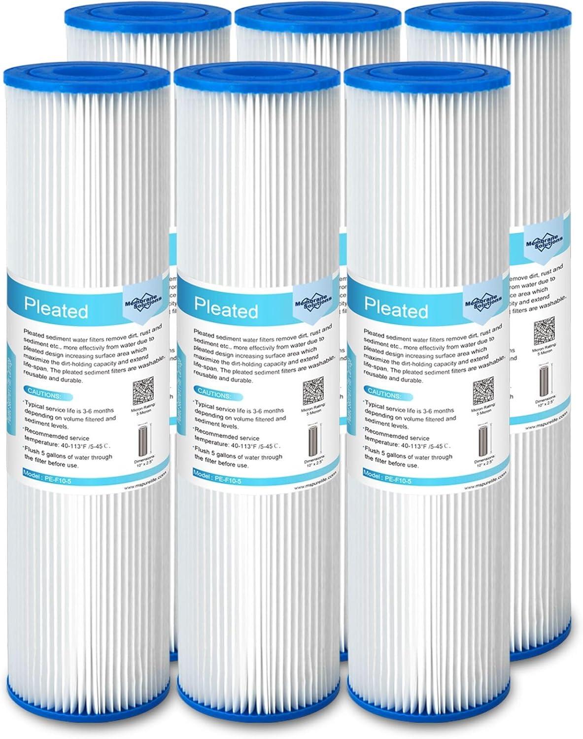 Membrane Solutions 20 Micron Sediment Water Filter Replacement PP Polypropylene Cartridge 10"x 2.5" for Whole House RO Water Filtration, 1 Pack