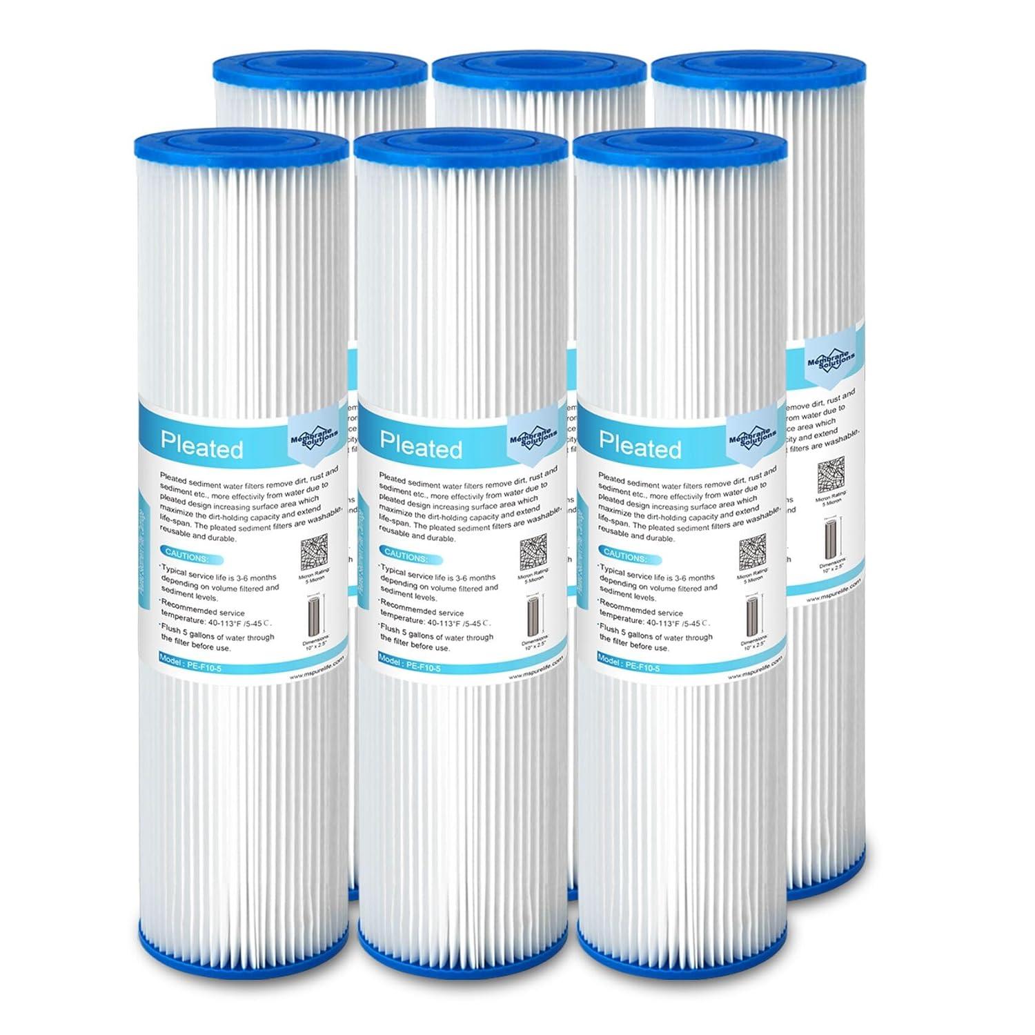 Membrane Solutions 10 Micron Sediment Water Filter Replacement PP Polypropylene Cartridge 10"x 2.5" for Whole House RO Water Filtration, 1 Pack