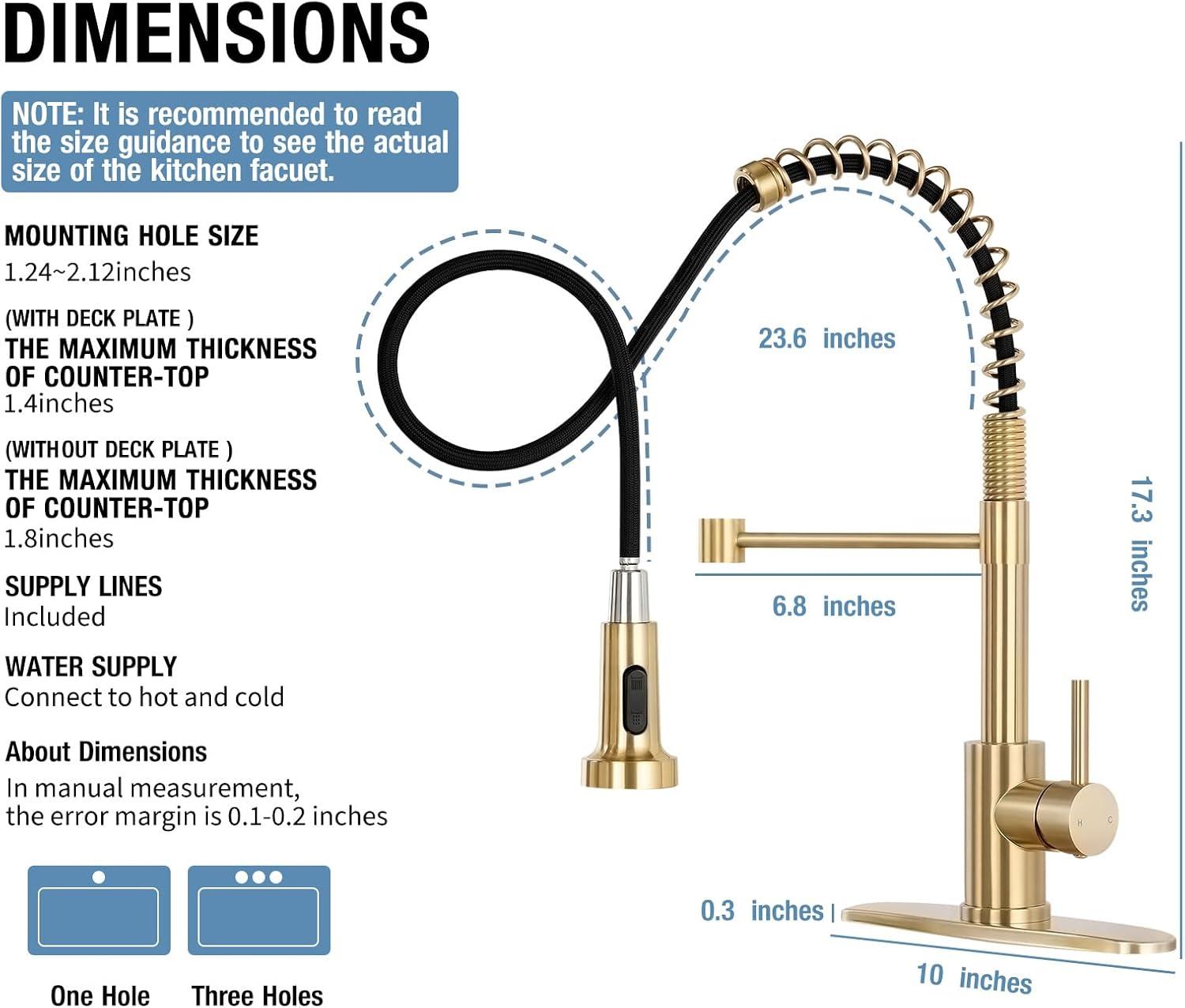 Brushed Gold Stainless Steel Pull Down Kitchen Faucet with Deck Plate