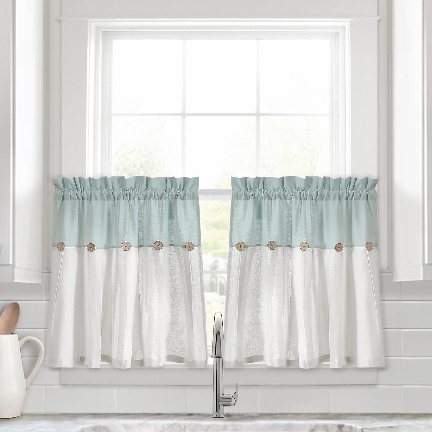 Lush Decor Linen Button Cotton Blend Tailored 29'' W Cafe Curtain (Set of 2)