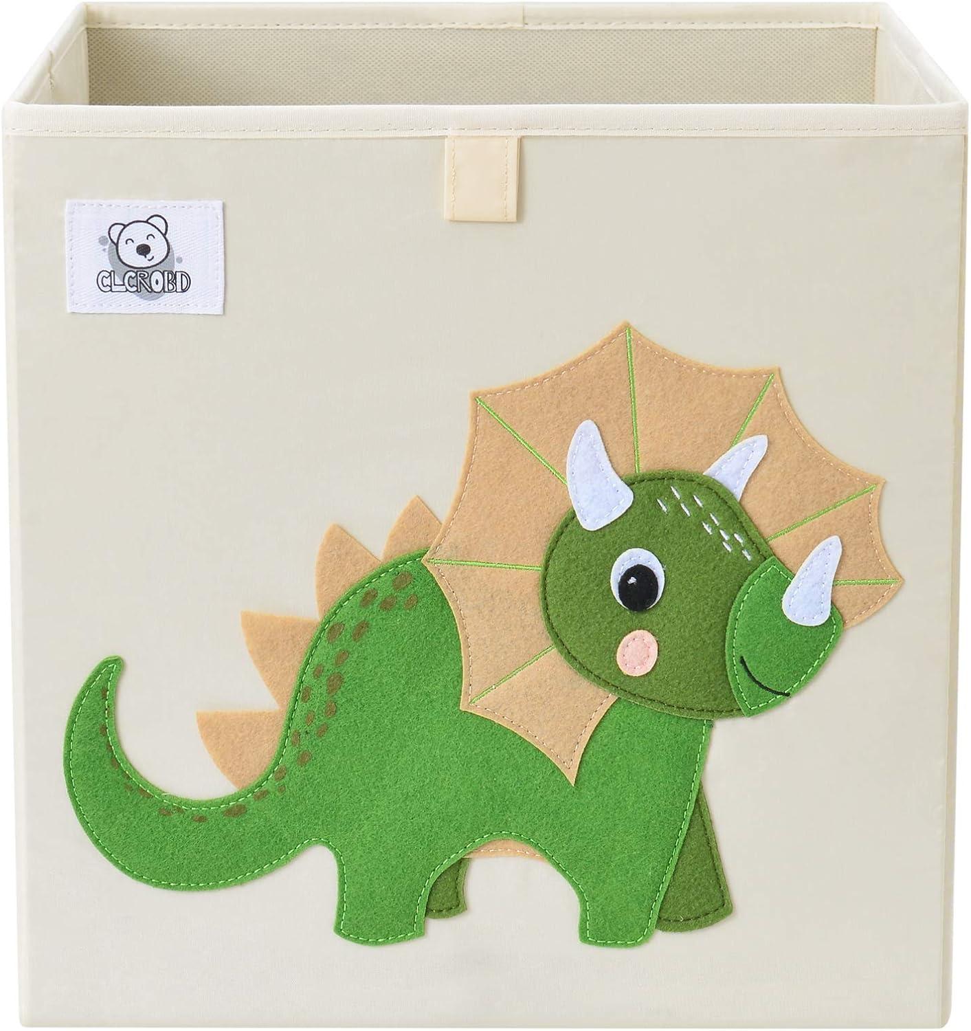 Beige and Green Triceratops Fabric Foldable Storage Bin