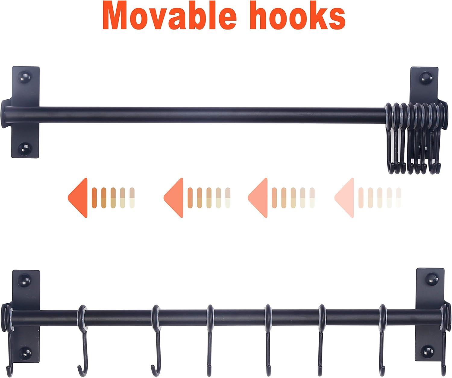 Black Stainless Steel Wall Mounted Kitchen Rail with 8 Hooks