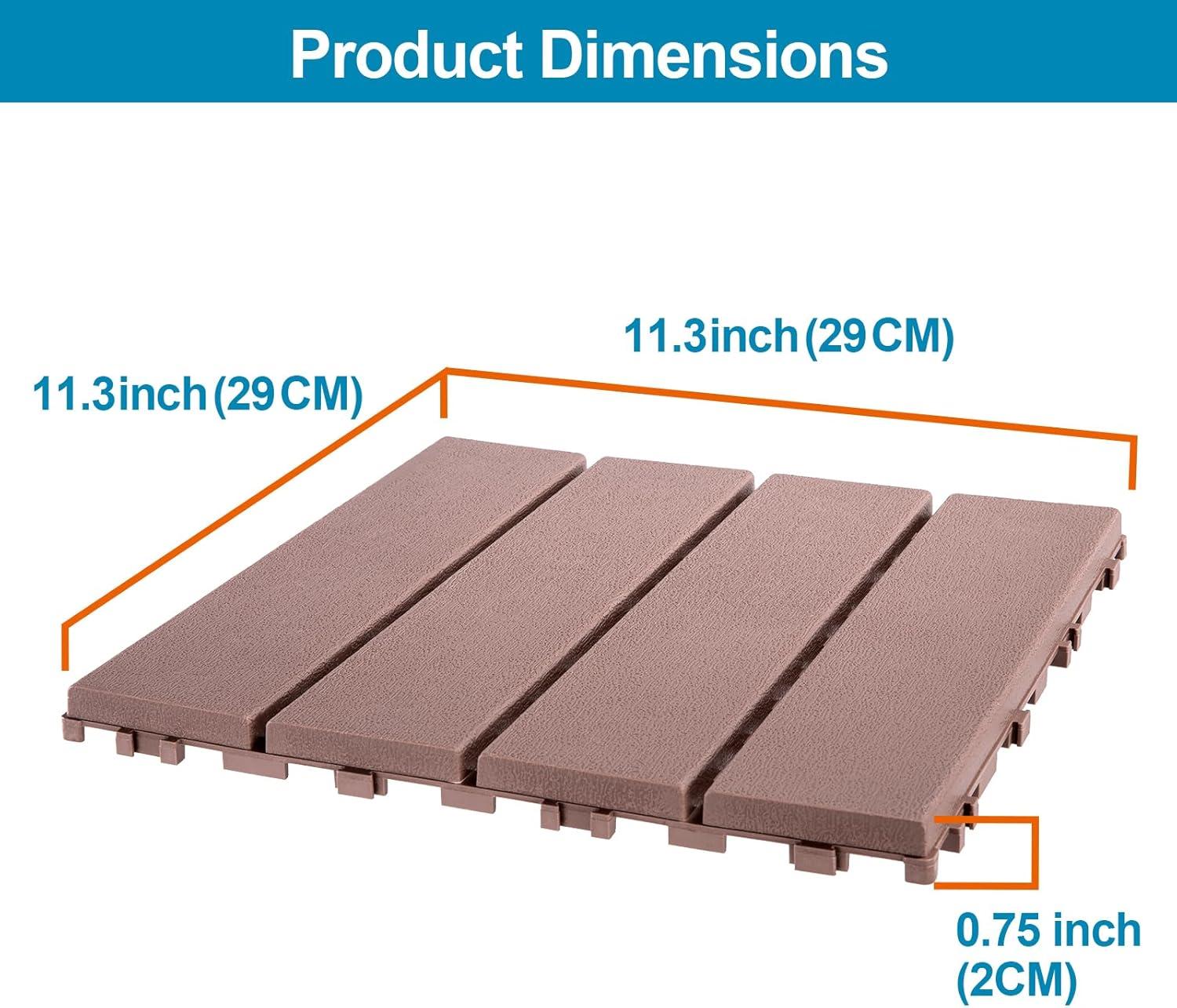Spurtar Plastic Interlocking Deck Tiles 9 Pack (11.3"x11.3"), Decking Tiles Outdoor Waterproof for All Weather Use - Suitable for Patio Garden Poolside Front/Back Yard Porch Pool Balcony Backyard Grey