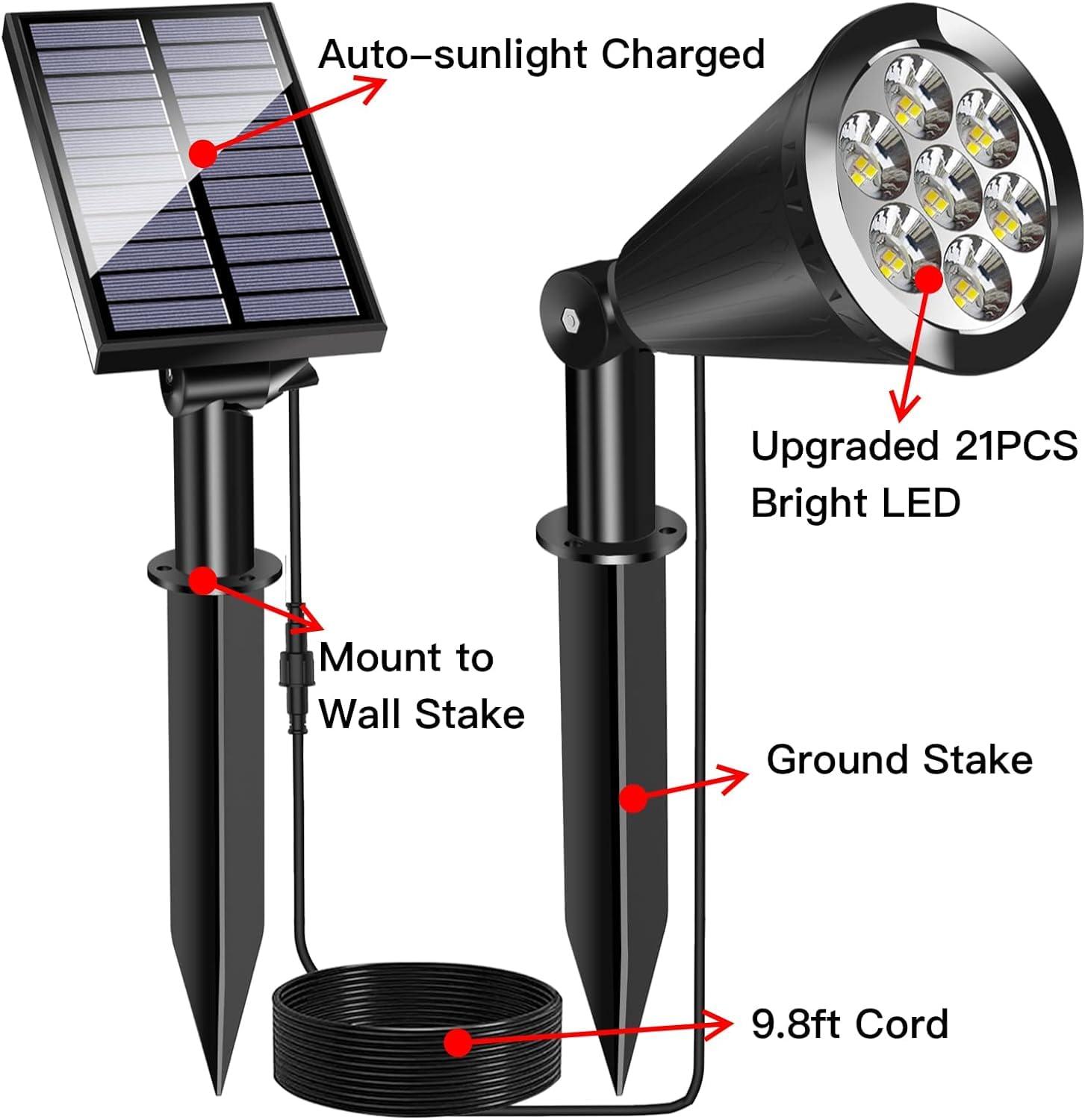 MEIHONG Solar Spot Light Outdoor, Waterproof Solar LED Landscape Lights Dusk to Dawn, 2-in-1 Solar Spotlight Solar Powered Accent Lights for Garden Porch Walkway Patio (1 Pack)