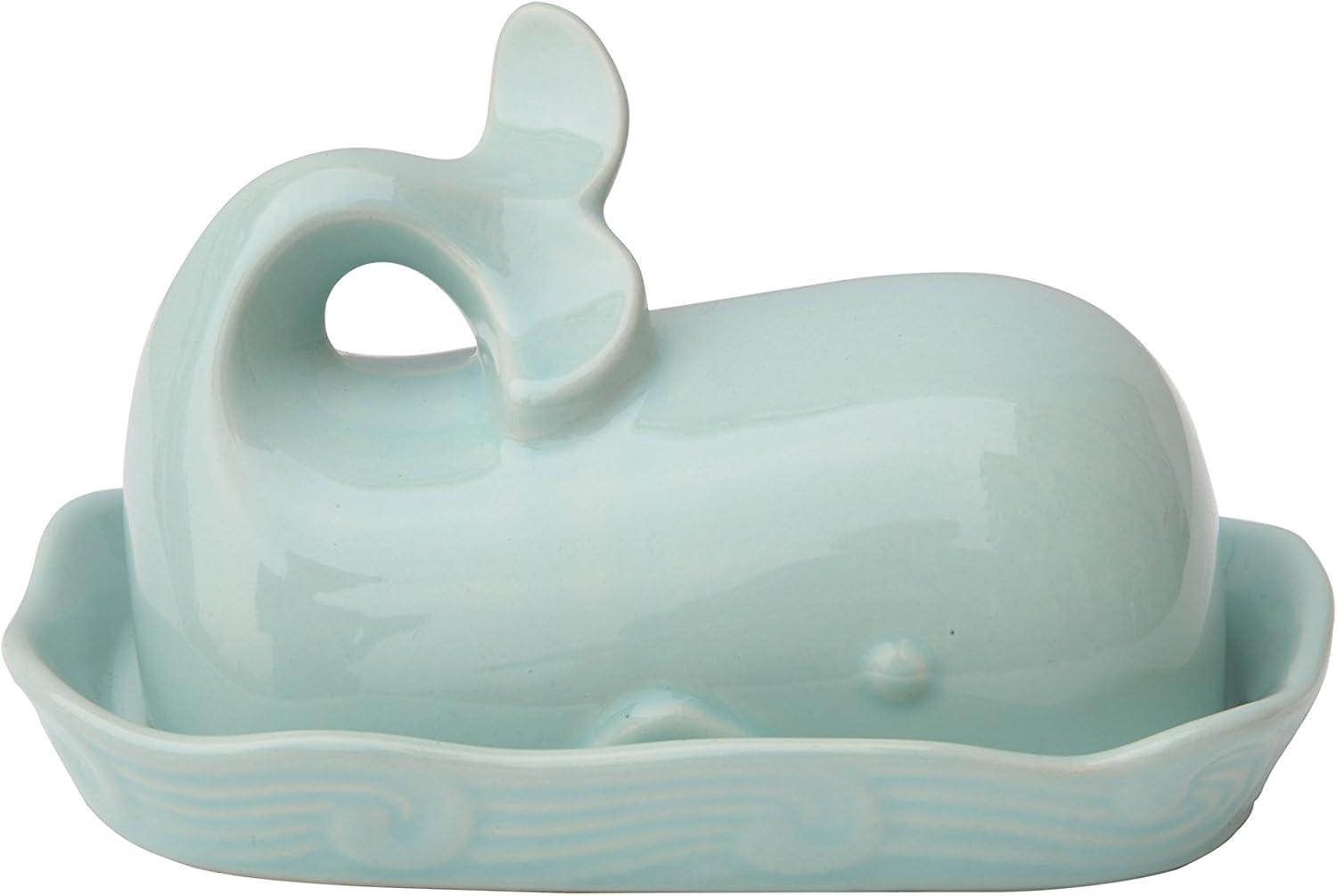 Creative Co-Op Aqua Blue Whale Shaped Butter Dish