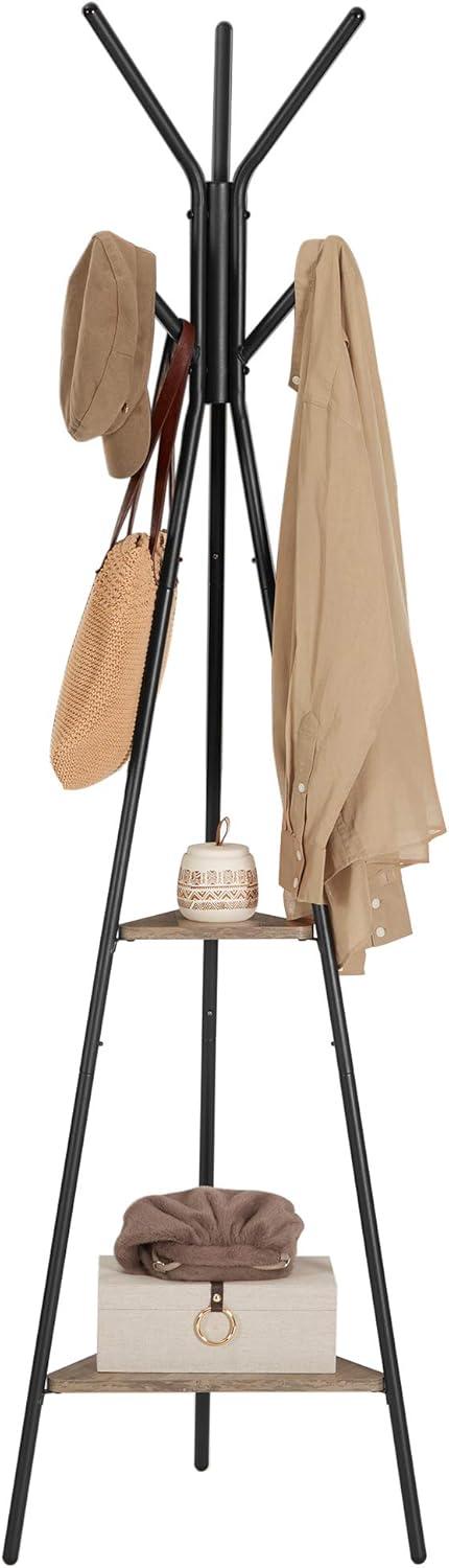 Coat Rack Freestanding Coat Hanger Stand Hall Tree with 2 Shelves for Clothes Hat Bag Industrial Style Greige and Black