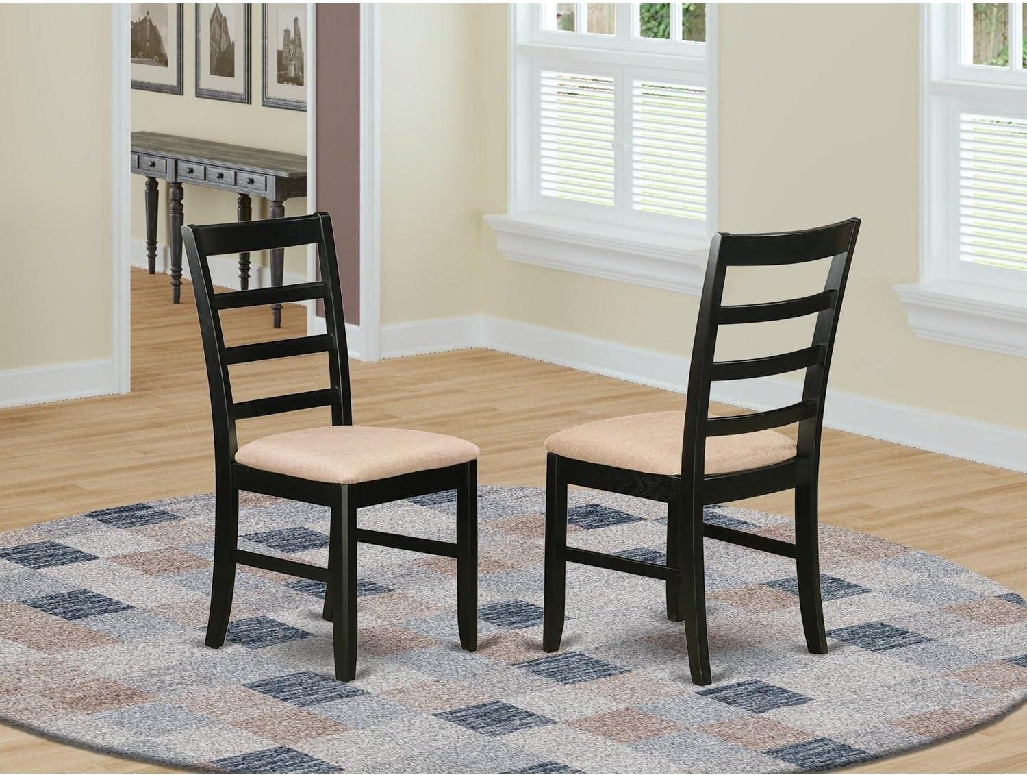 Black Upholstered Linen Ladderback Dining Chairs, Set of 2