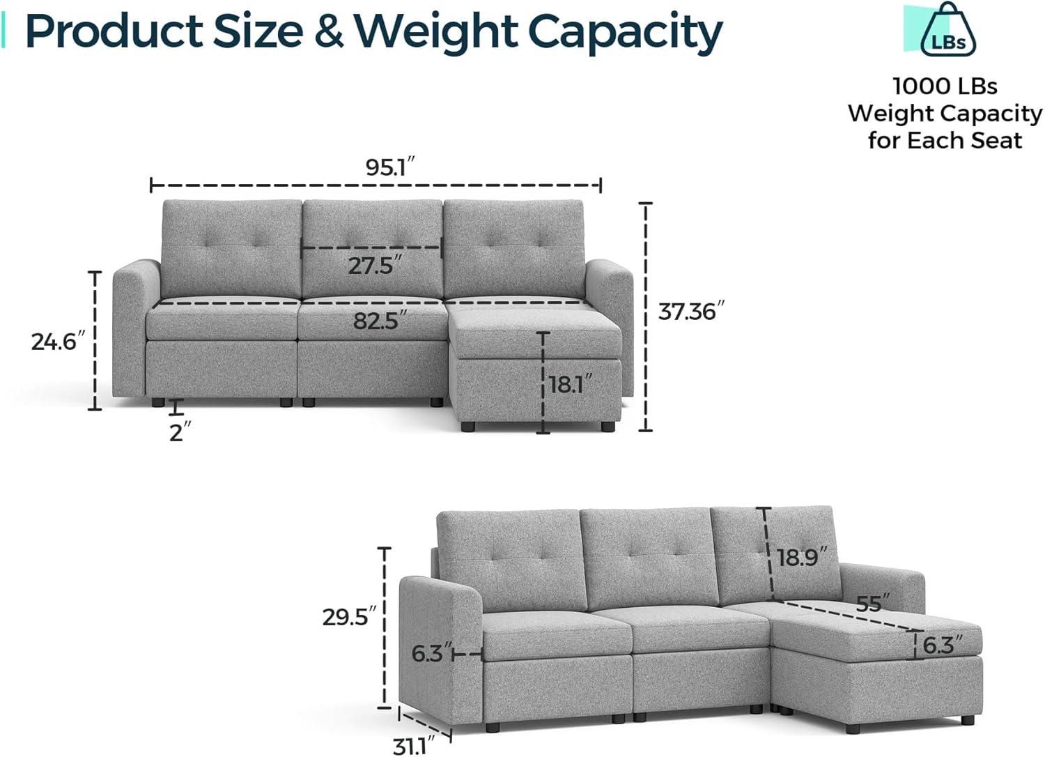 Gray Polylinen Modular Sectional Sofa with Ottoman