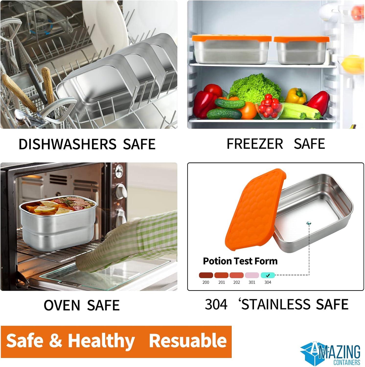 AMAZING CONTAINERS|Stainless Steel Food Containers with Lids Set of 3 (28 oz, 2X 8 oz) | Steel Lunch Container for Kids and Adults | Metal Snack Container Leakproof Lunch Box Sandwich Containers