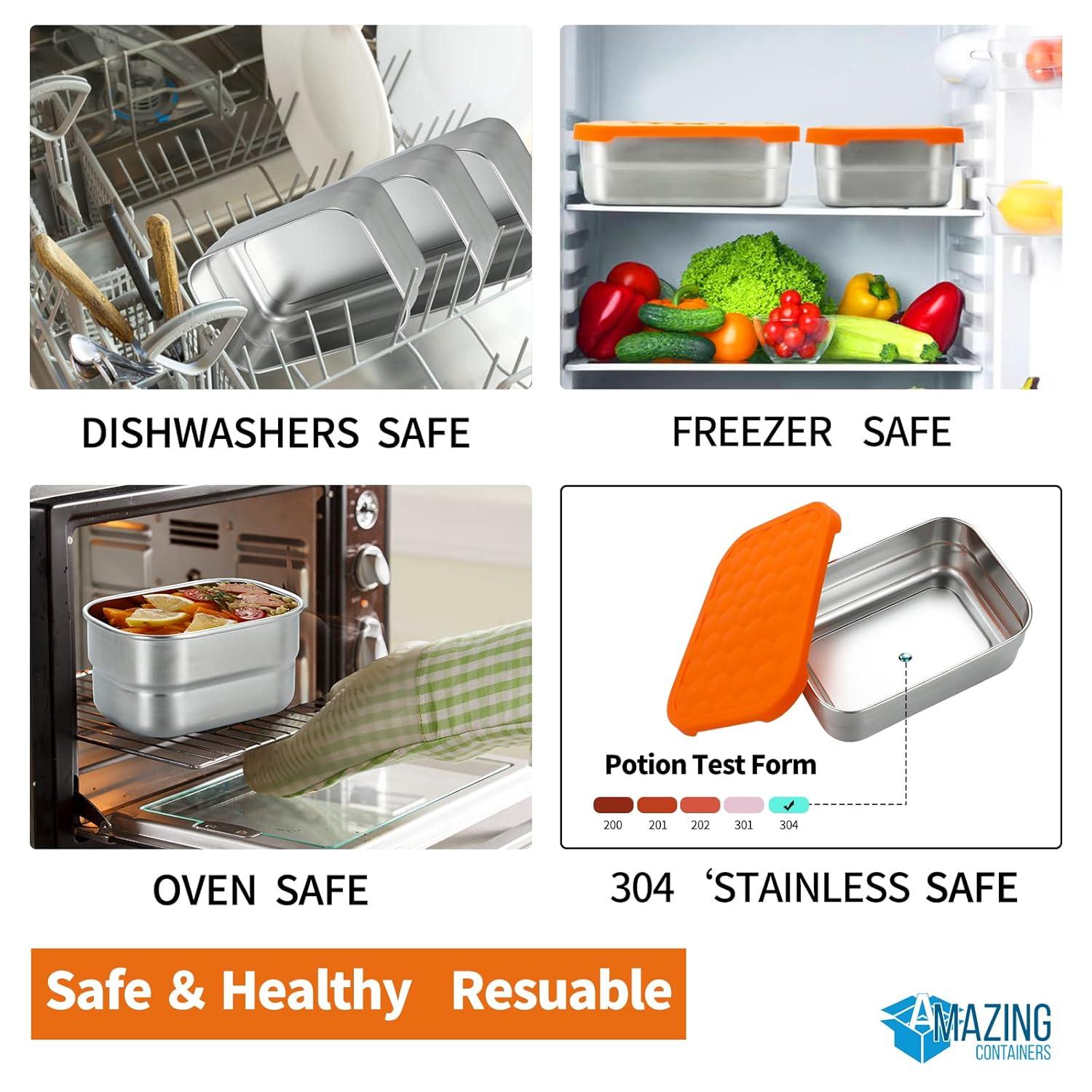 AMAZING CONTAINERS|Stainless Steel Food Containers with Lids Set of 3 (28 oz, 2X 8 oz) | Steel Lunch Container for Kids and Adults | Metal Snack Container Leakproof Lunch Box Sandwich Containers