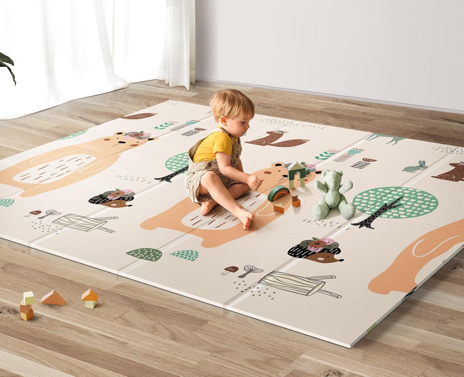 Extra Large Foldable Bear Print Foam Baby Play Mat