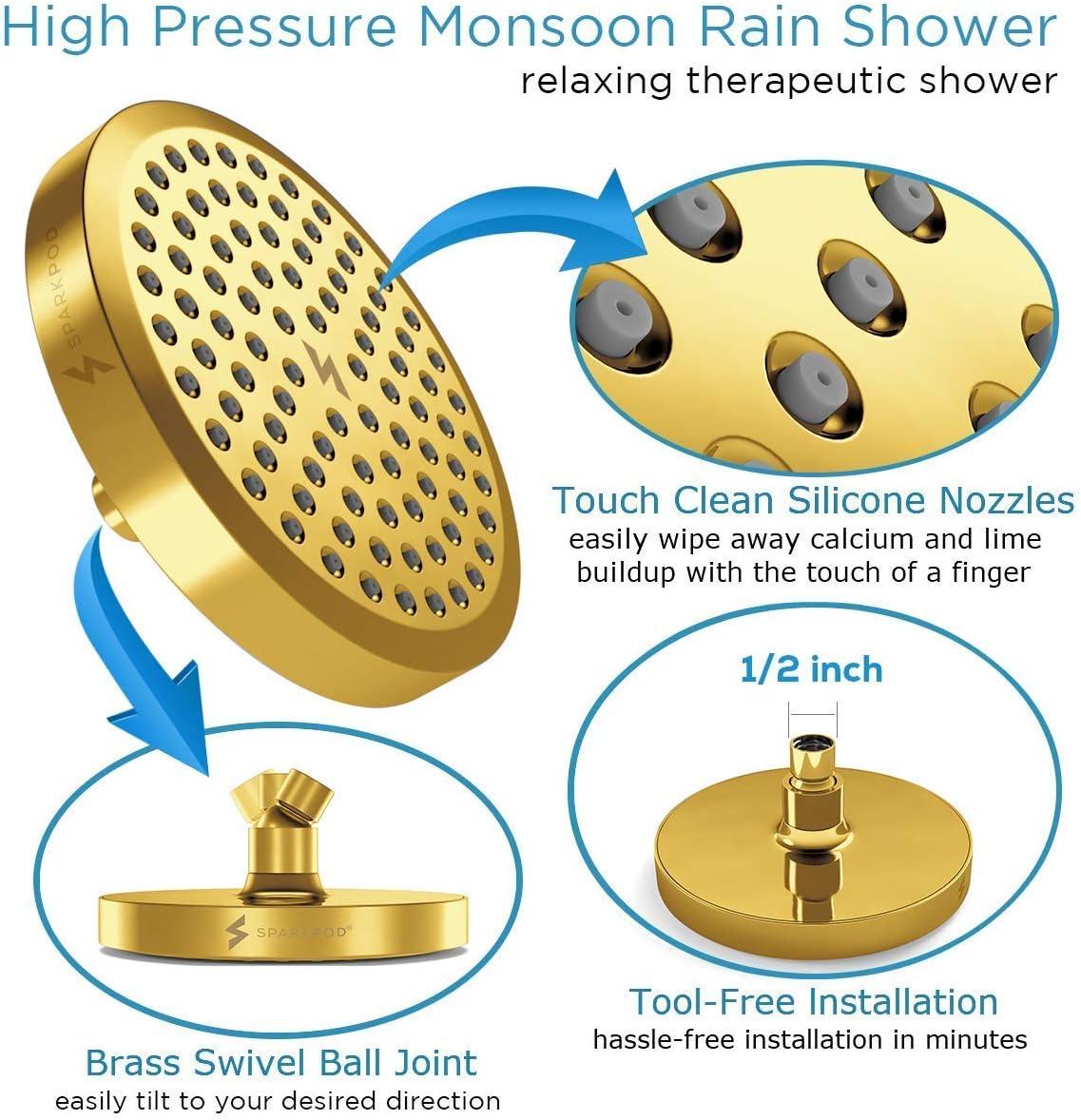 Gold Adjustable High-Pressure Rain Shower Head with Filter