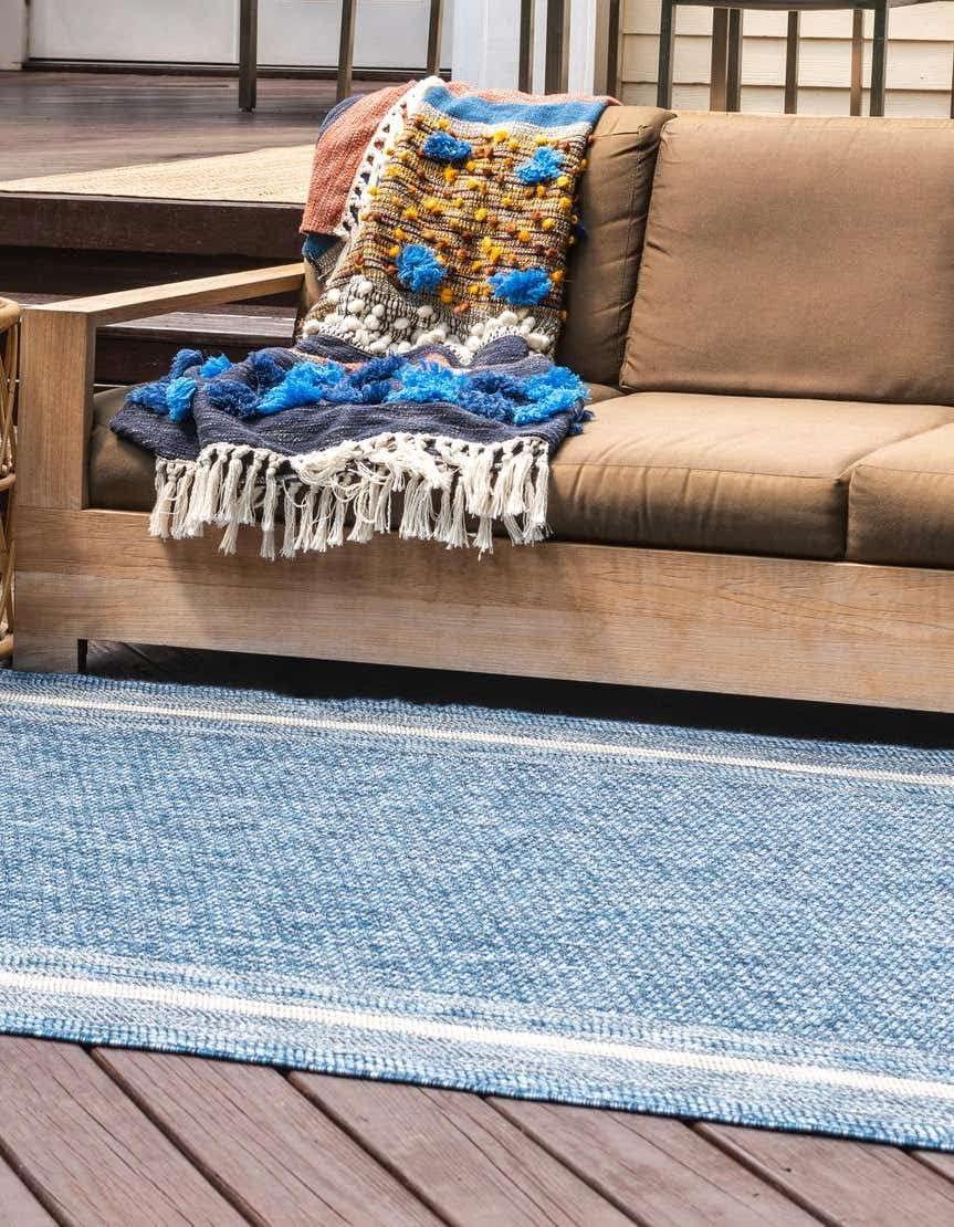 Unique Loom 10' 0 x 14' 0 Rectangle Indoor/Outdoor Border Blue Area Rug
