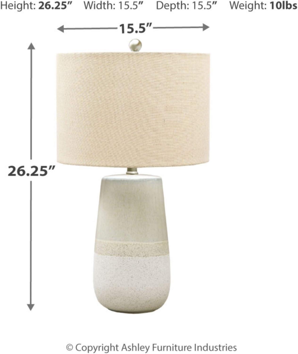 Shavon Table Lamp Beige/White - Signature Design by Ashley: Glazed Ceramic, Drum Shade, 3-Way Switch