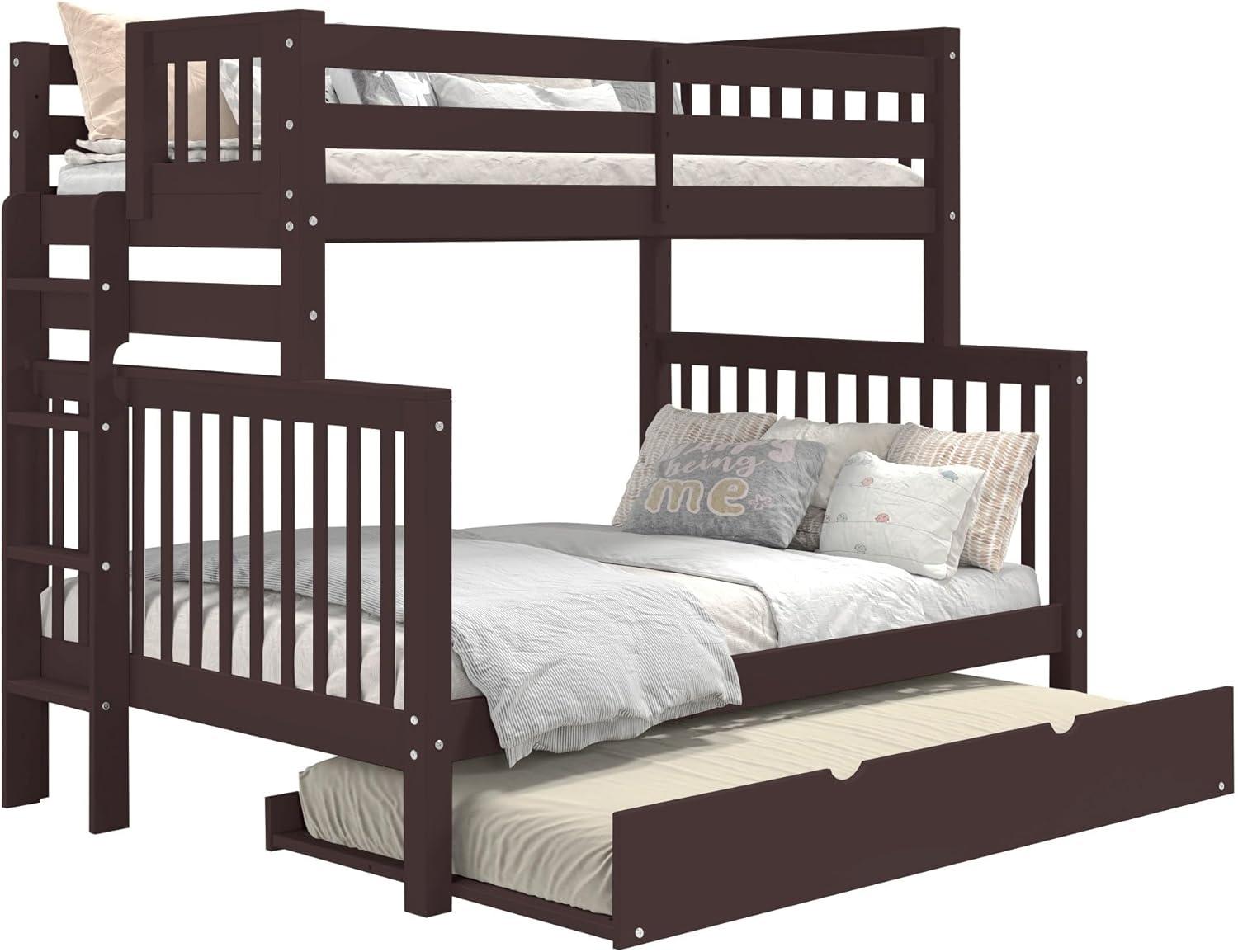 Bedz King Bunk Beds Twin over Full Mission Style with End Ladder and a Twin Trundle, Dark Cherry