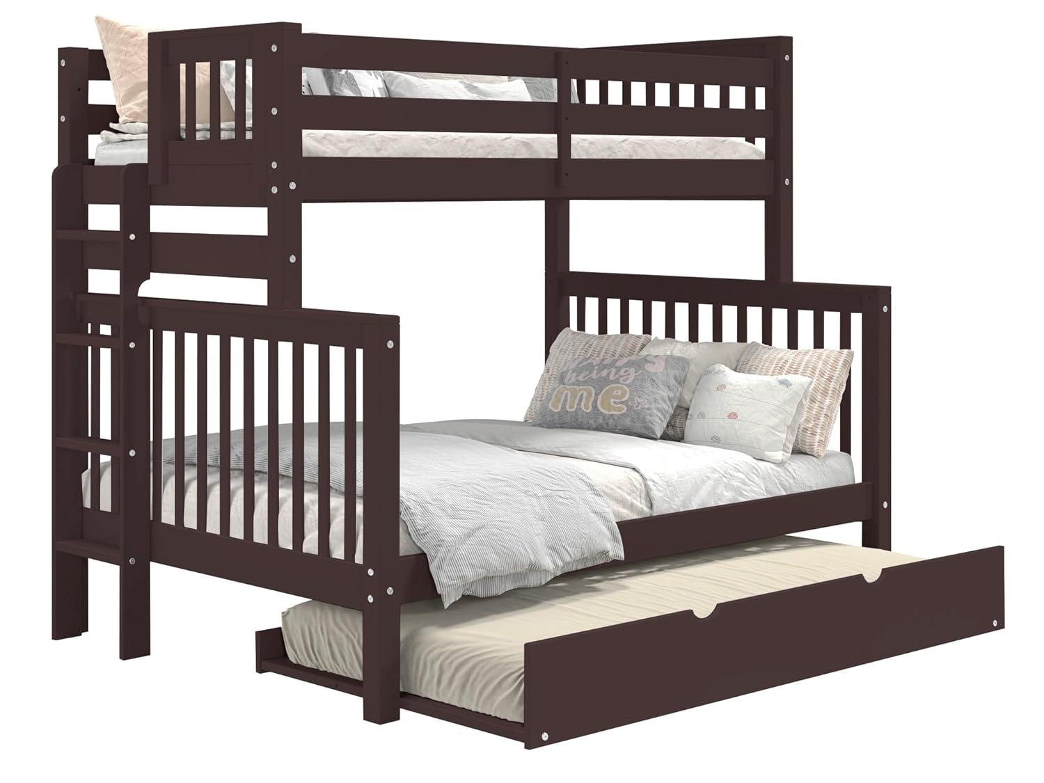 Bedz King Bunk Beds Twin over Full Mission Style with End Ladder and a Twin Trundle, Dark Cherry