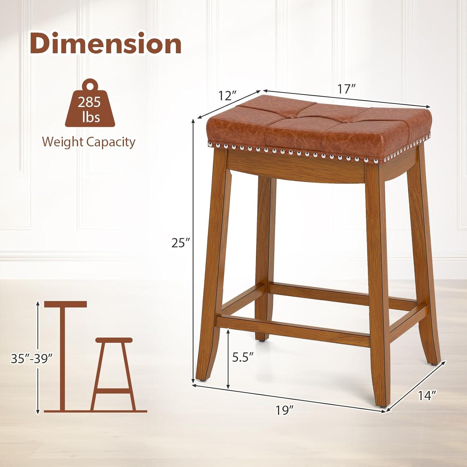 Topcobe 25/29 Inch Set of 2 Upholstered PU Leather Bar Stools with Saddle Seat, Modern Furniture for Indoor-25 inches